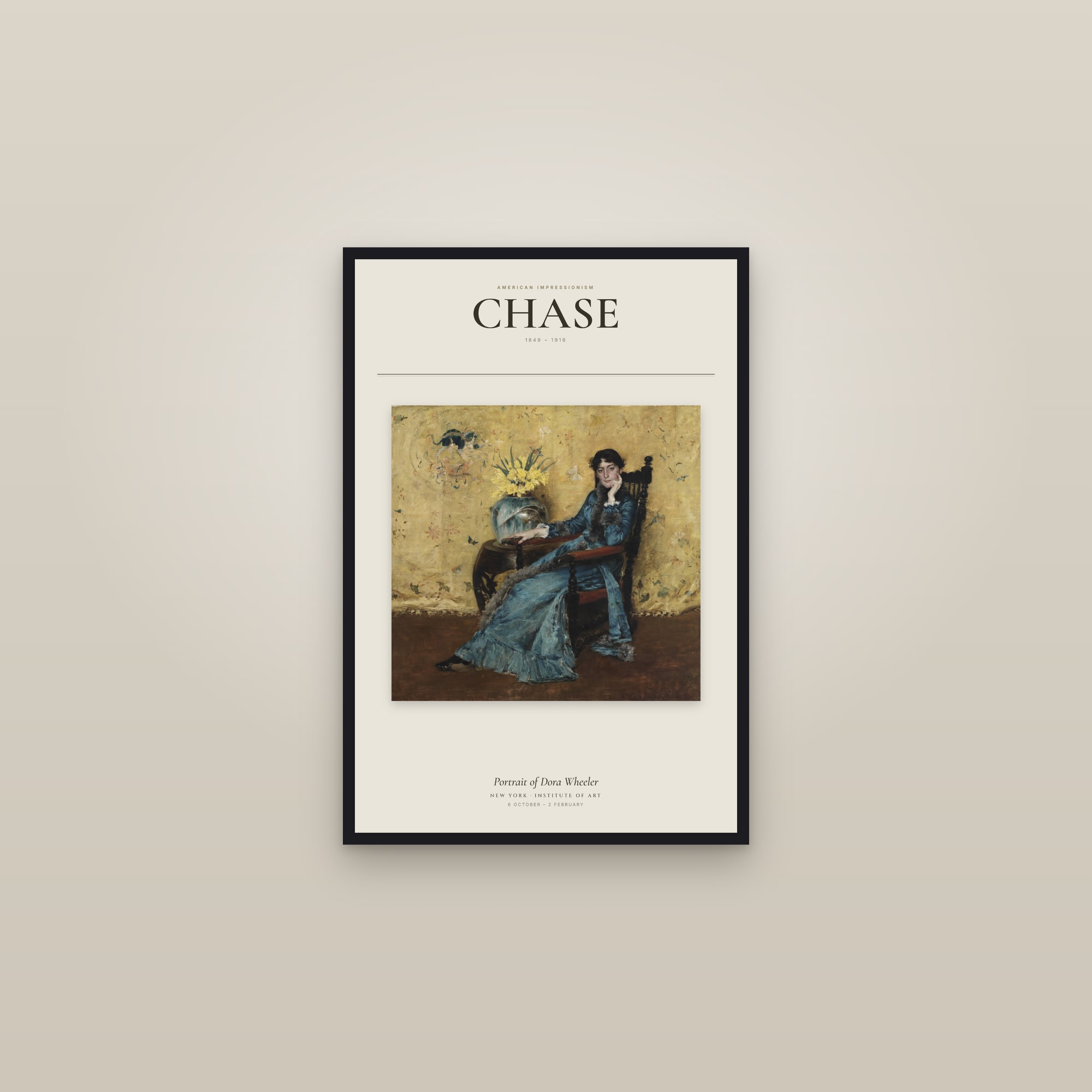 Portrait of Dora Wheeler — Exhibition Poster — framed in a gallery setting