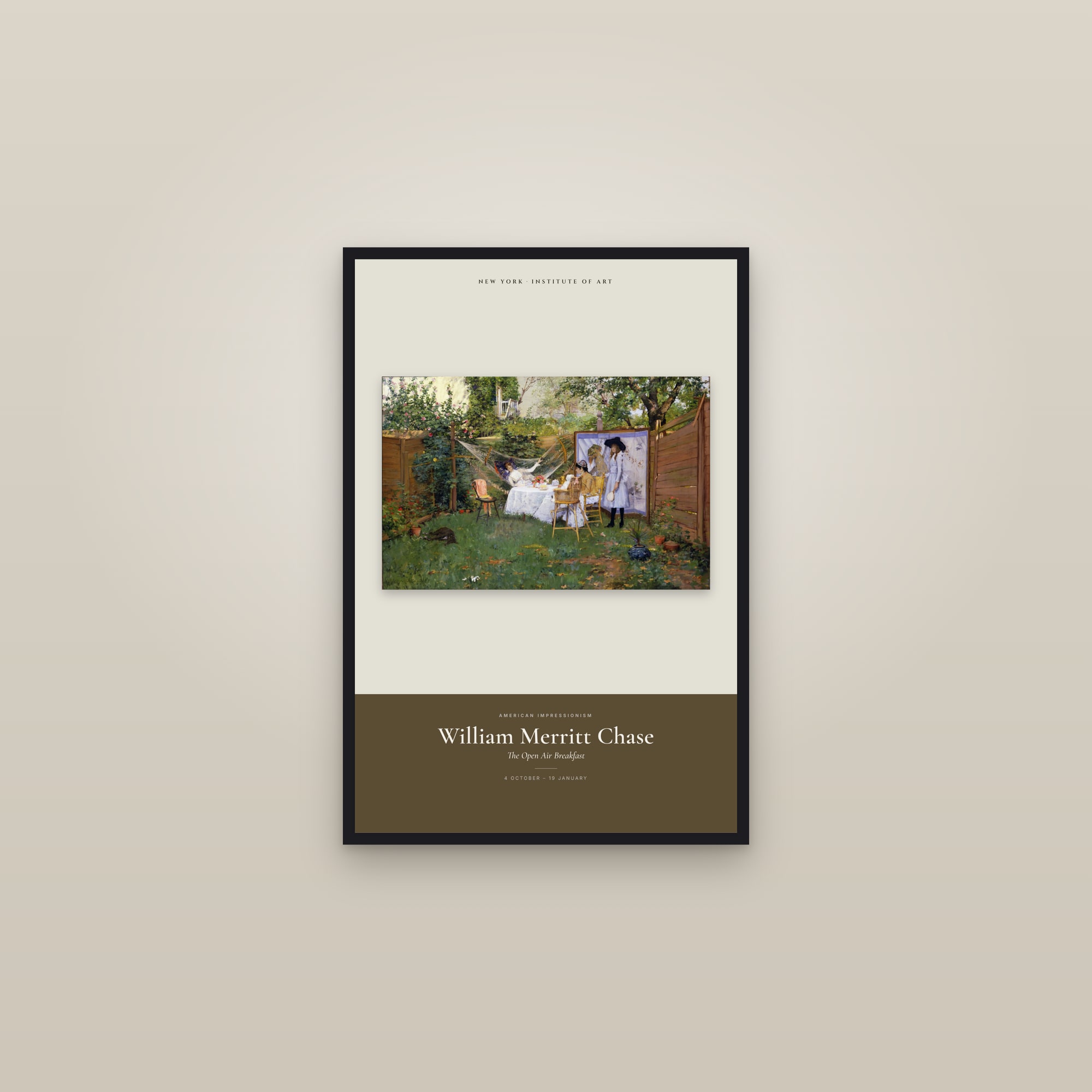 The Open Air Breakfast — Exhibition Poster — framed in a gallery setting