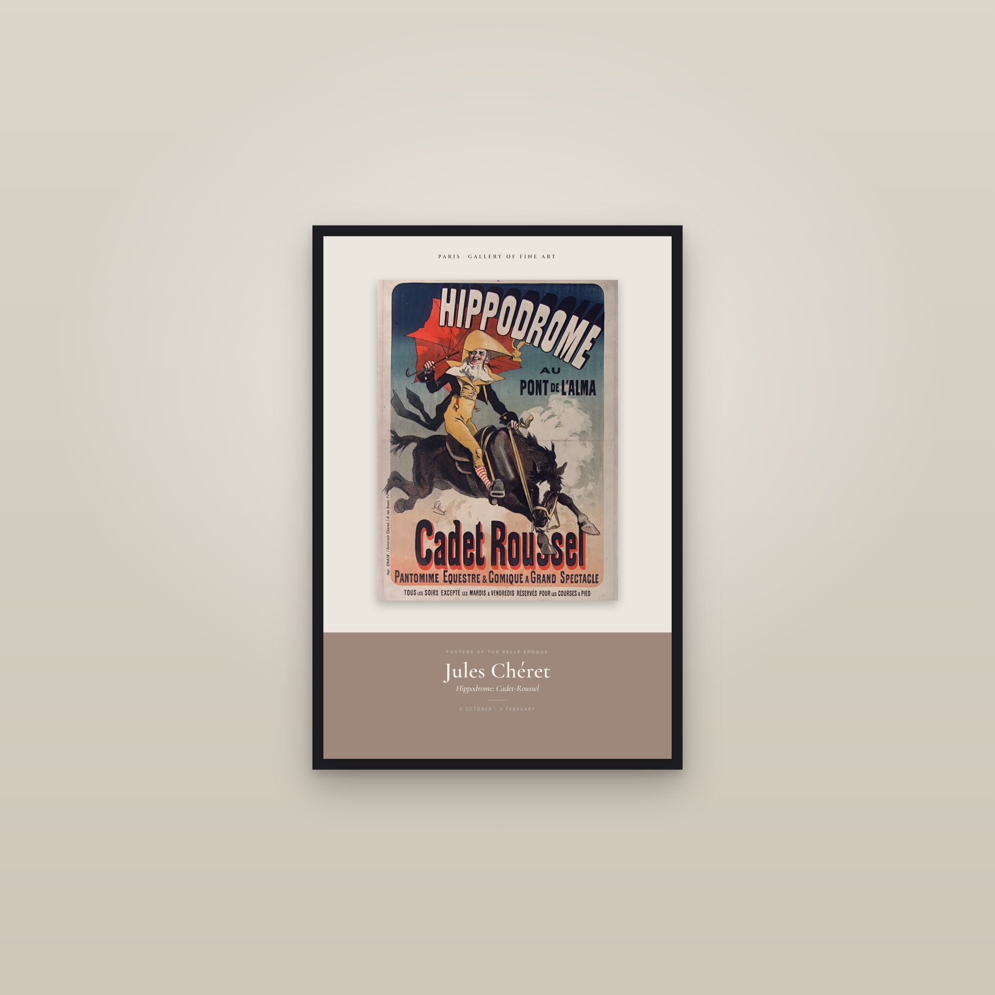 Hippodrome: Cadet-Roussel — Exhibition Poster — framed in a gallery setting