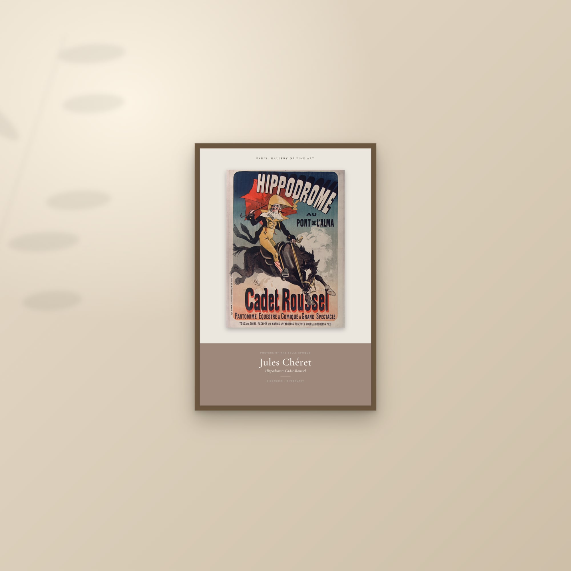 Hippodrome: Cadet-Roussel — Exhibition Poster — framed and styled on a sunlit wall