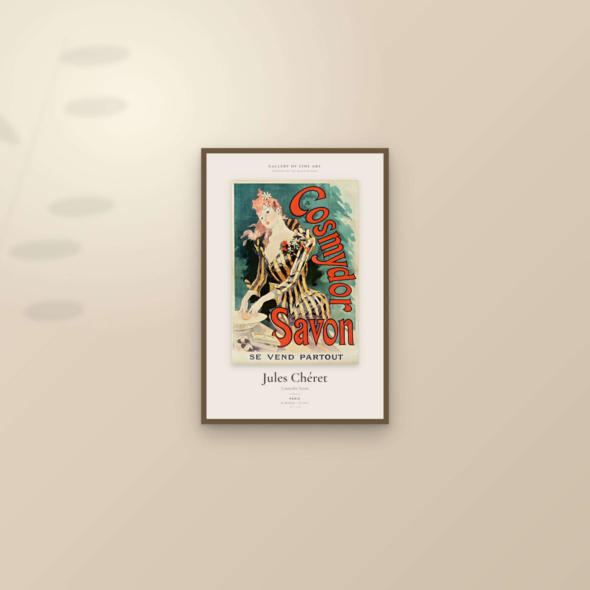Cosmydor Savon — Exhibition Poster — framed and styled on a sunlit wall
