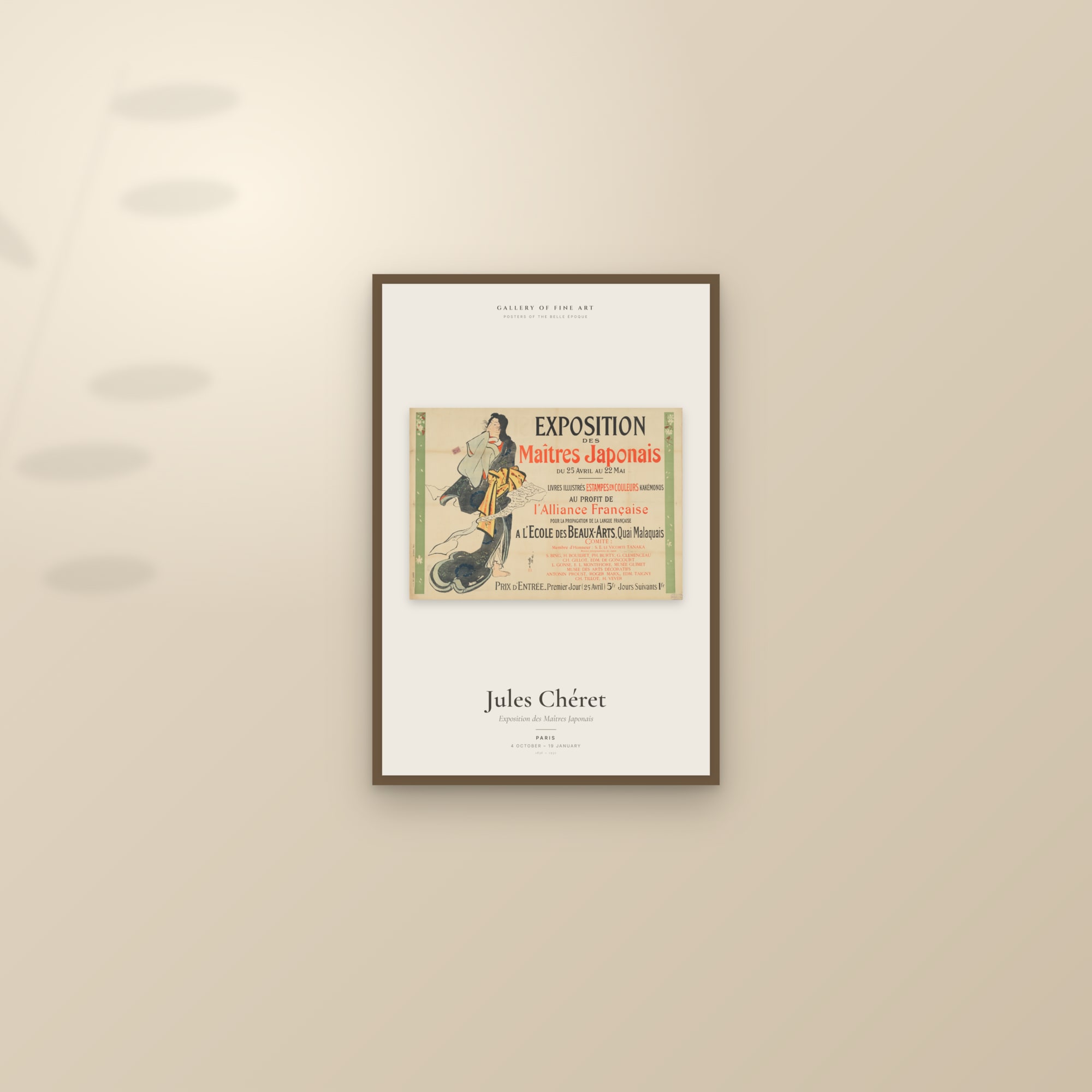 Exposition des Maîtres Japonais — Exhibition Poster — framed and styled on a sunlit wall
