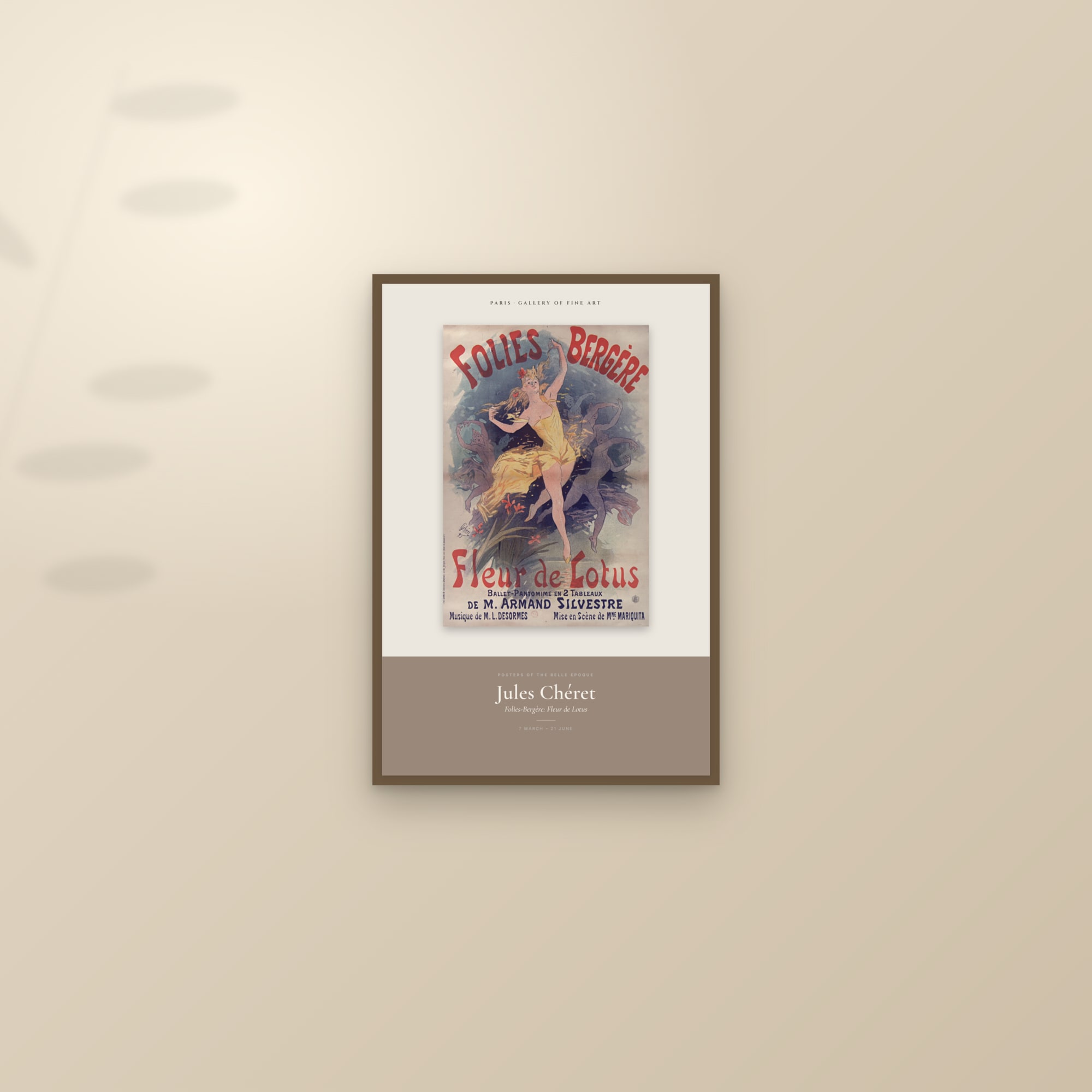 Folies-Bergère: Fleur de Lotus — Exhibition Poster — framed and styled on a sunlit wall