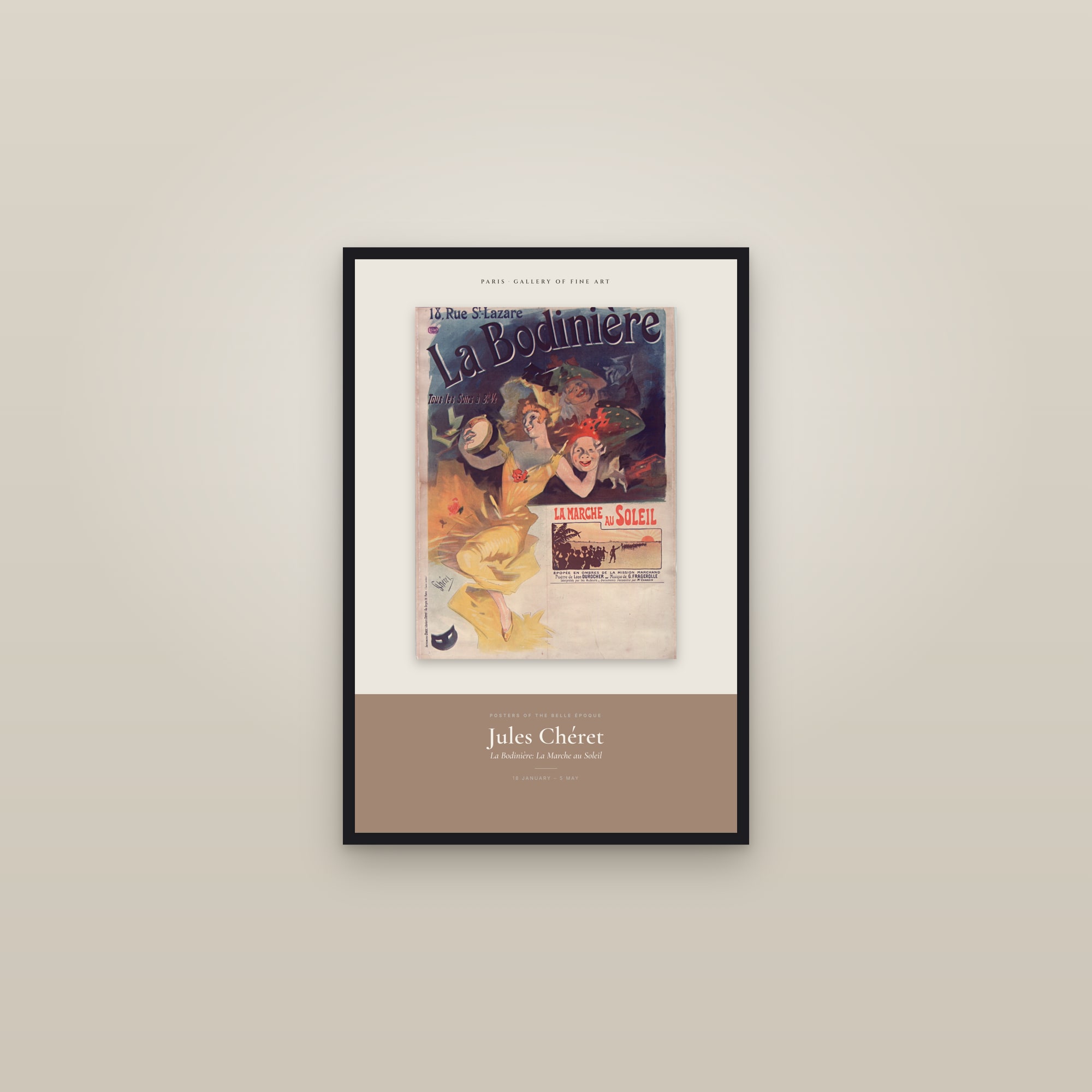 La Bodinière: La Marche au Soleil — Exhibition Poster — framed in a gallery setting