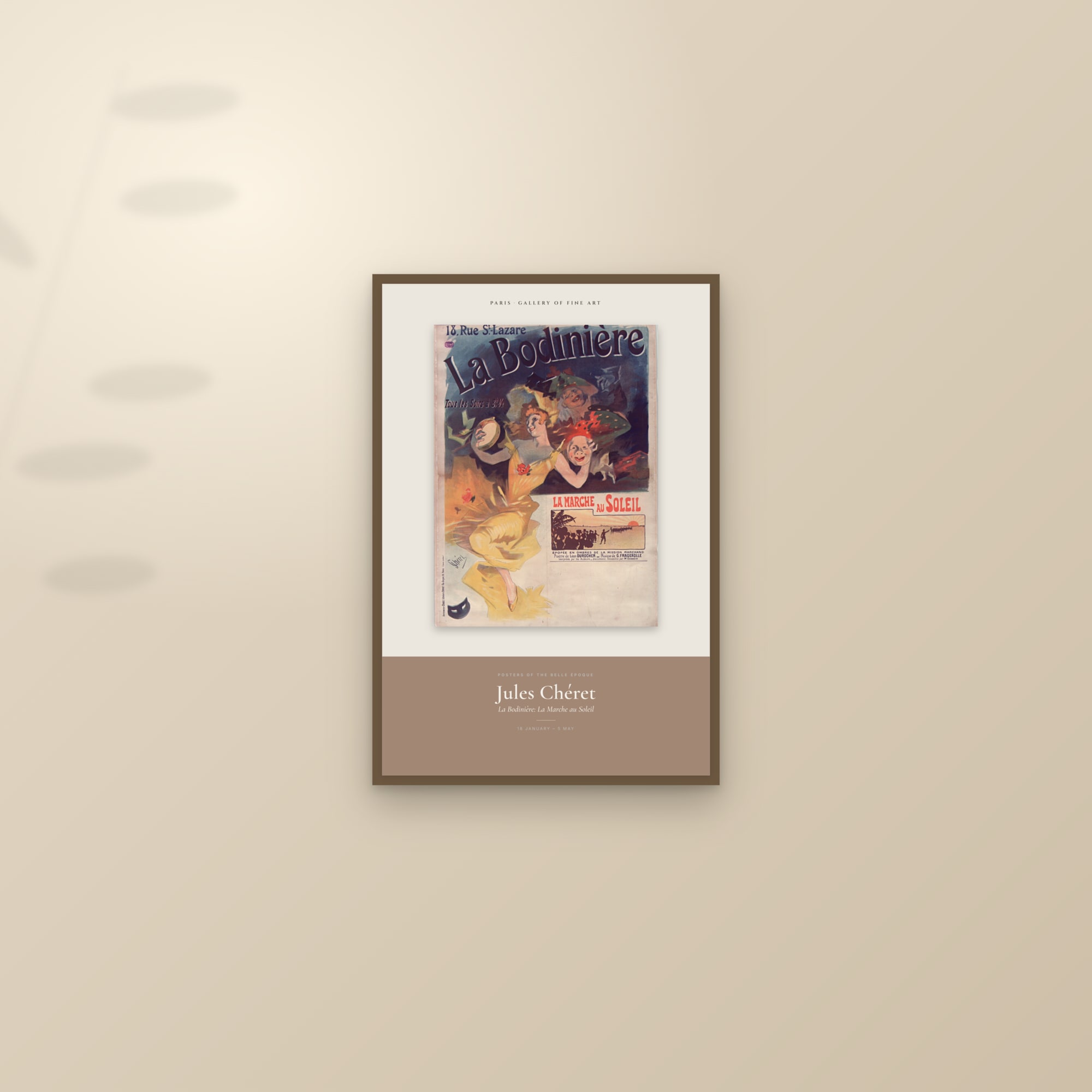 La Bodinière: La Marche au Soleil — Exhibition Poster — framed and styled on a sunlit wall