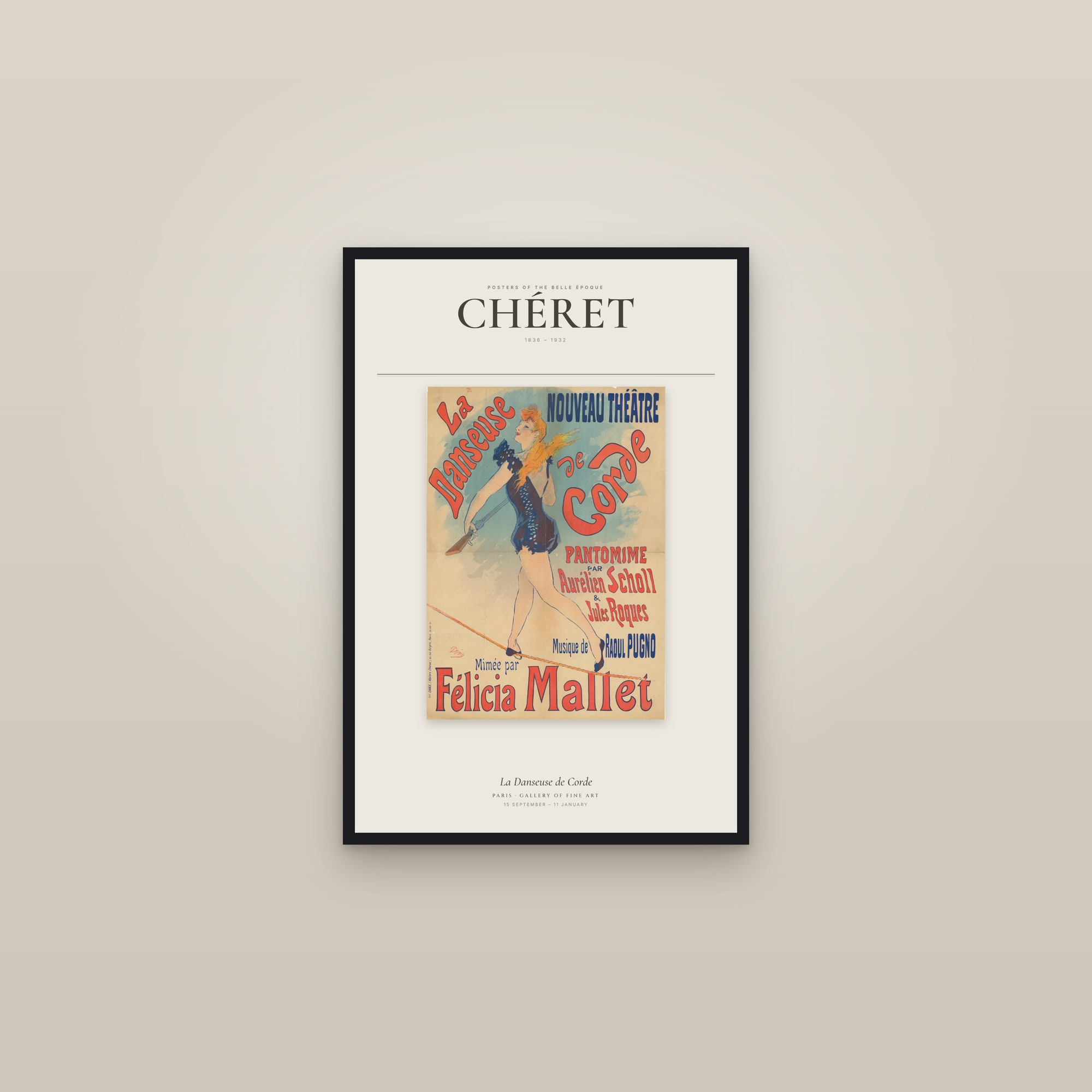 La Danseuse de Corde — Exhibition Poster — framed in a gallery setting