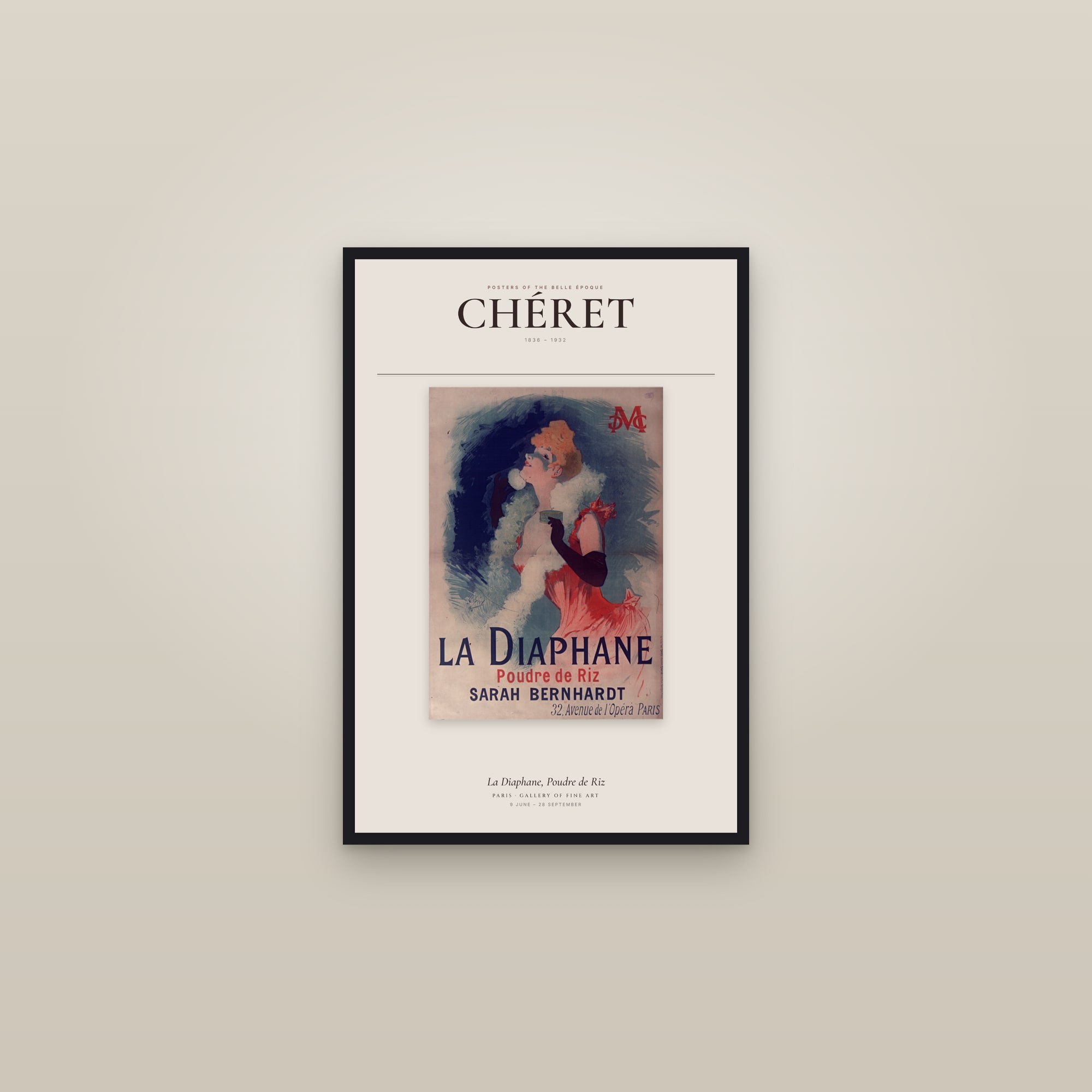La Diaphane, Poudre de Riz — Exhibition Poster — framed in a gallery setting