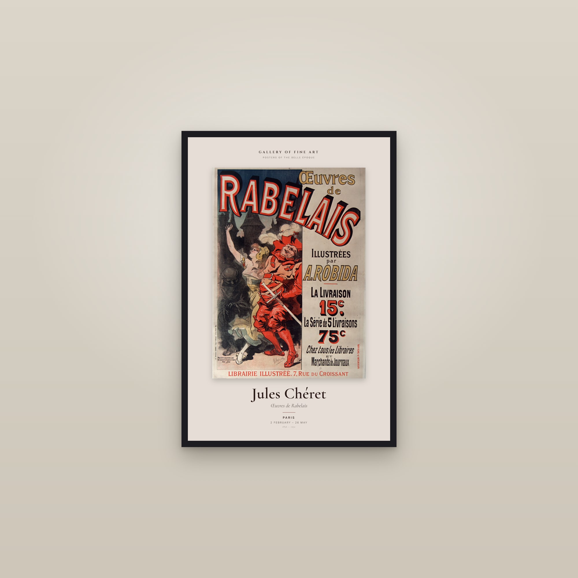Œuvres de Rabelais — Exhibition Poster — framed in a gallery setting