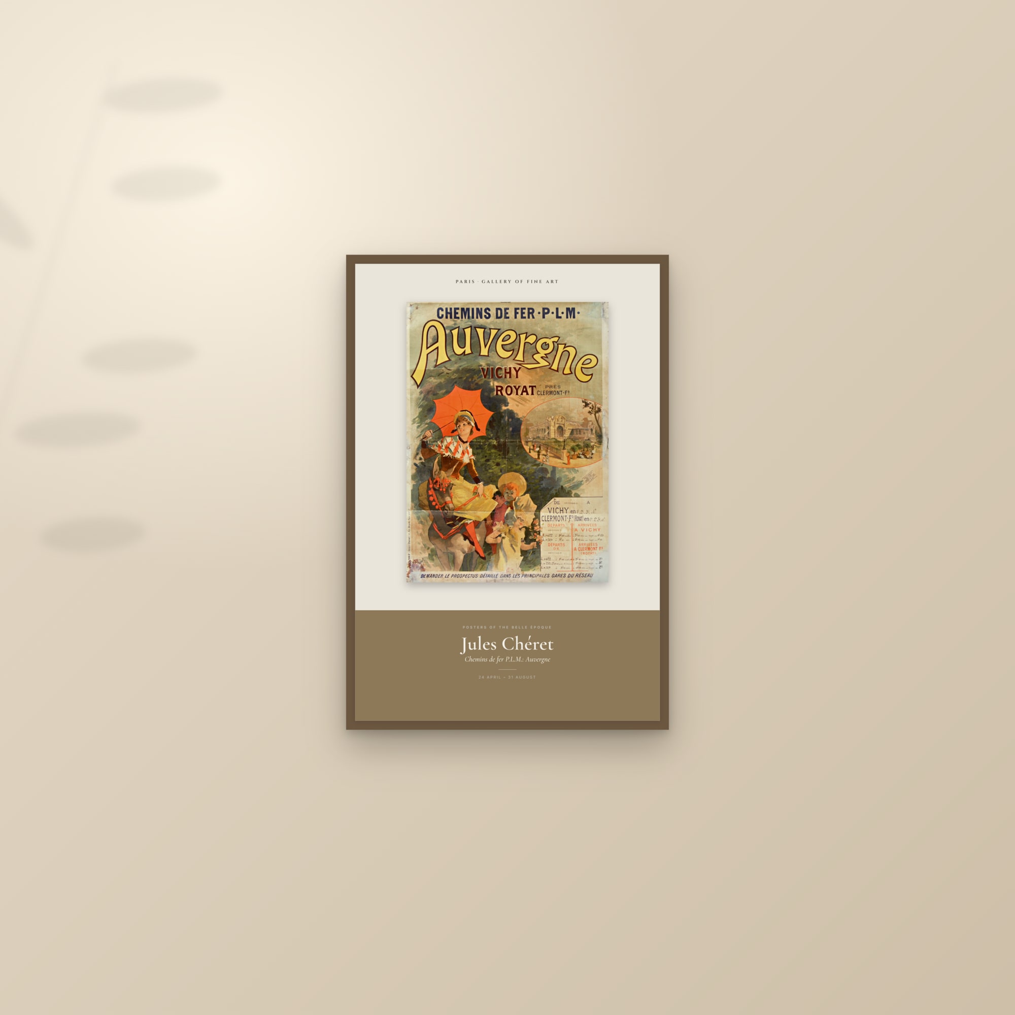 Chemins de fer P.L.M.: Auvergne — Exhibition Poster — framed and styled on a sunlit wall