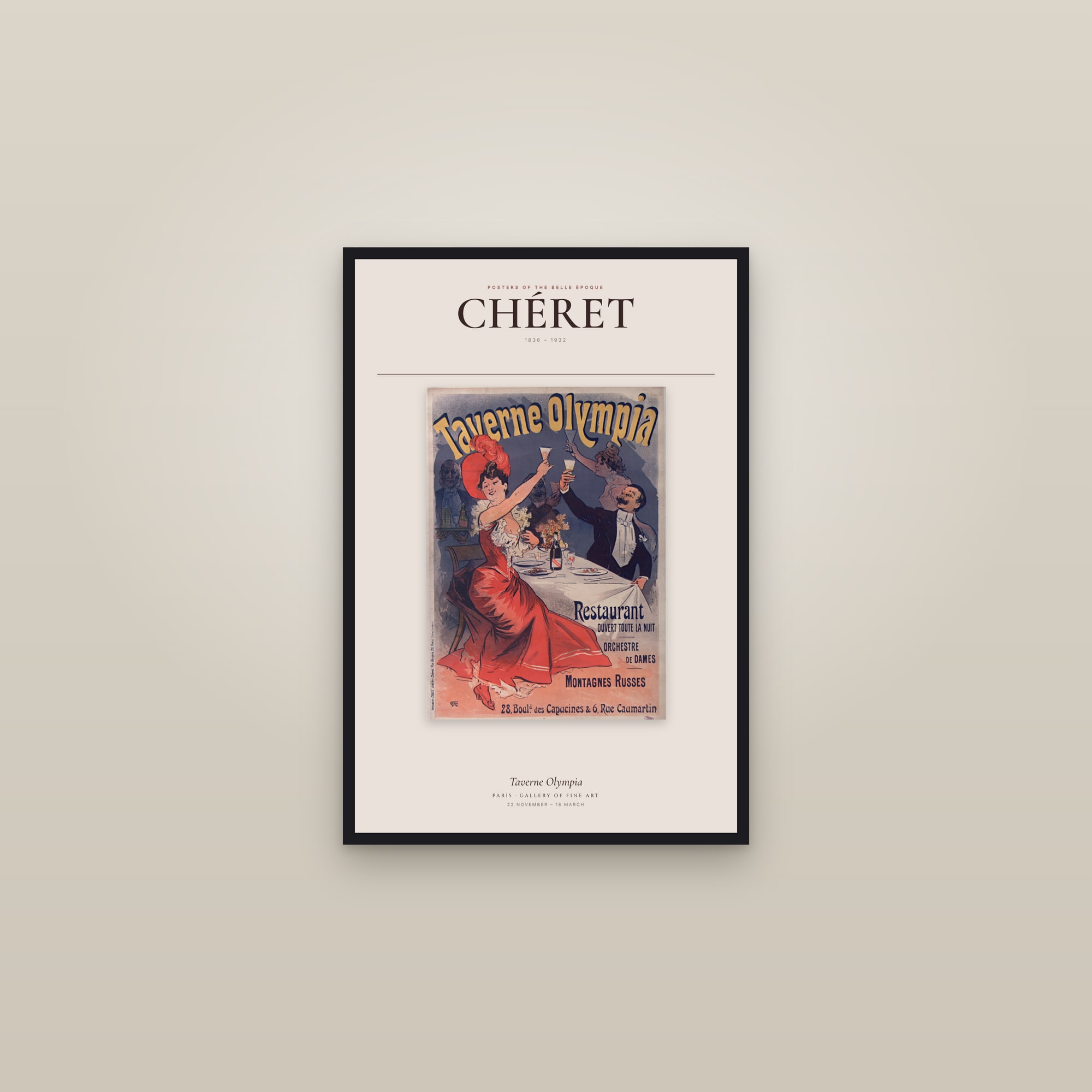 Taverne Olympia — Exhibition Poster — framed in a gallery setting
