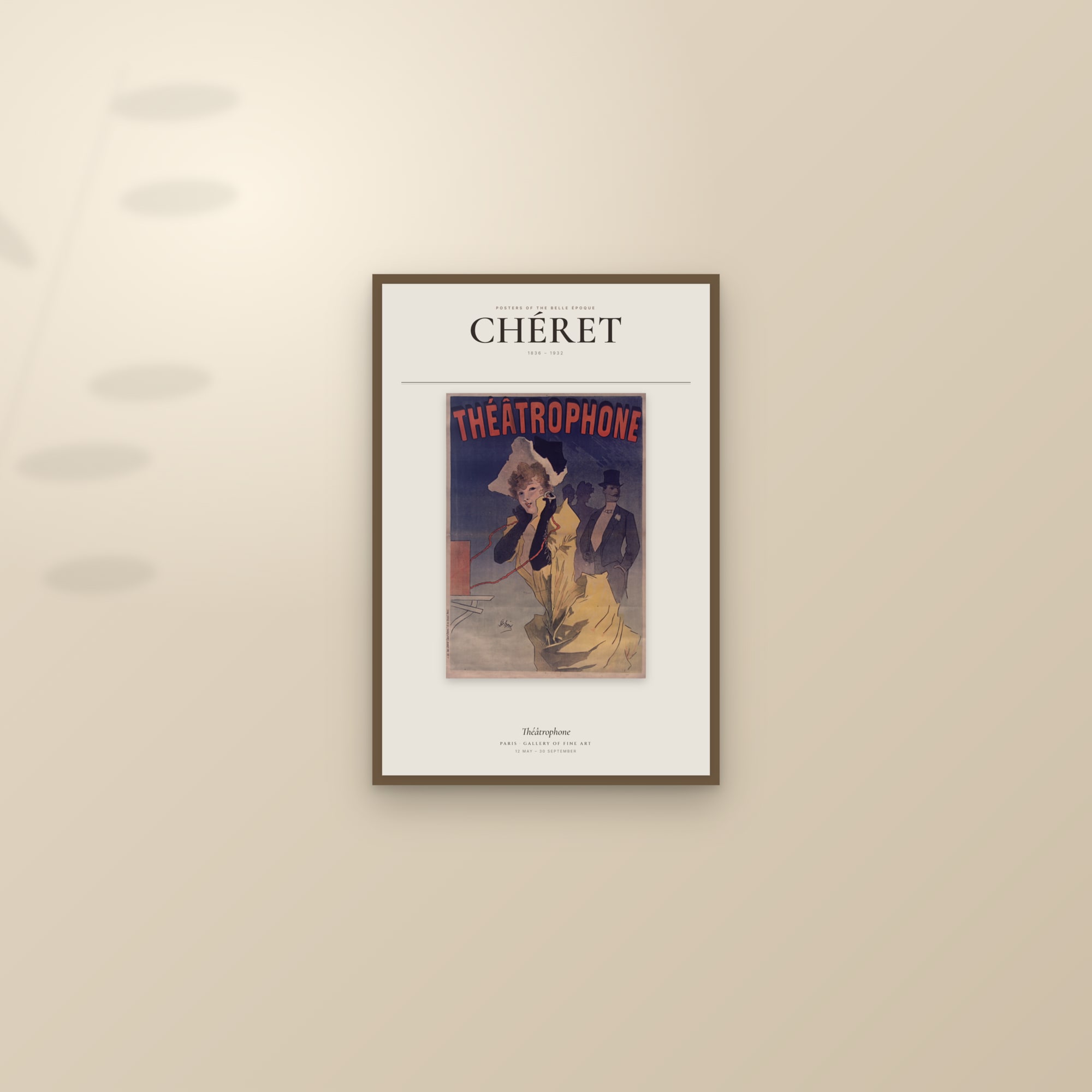 Théâtrophone — Exhibition Poster — framed and styled on a sunlit wall