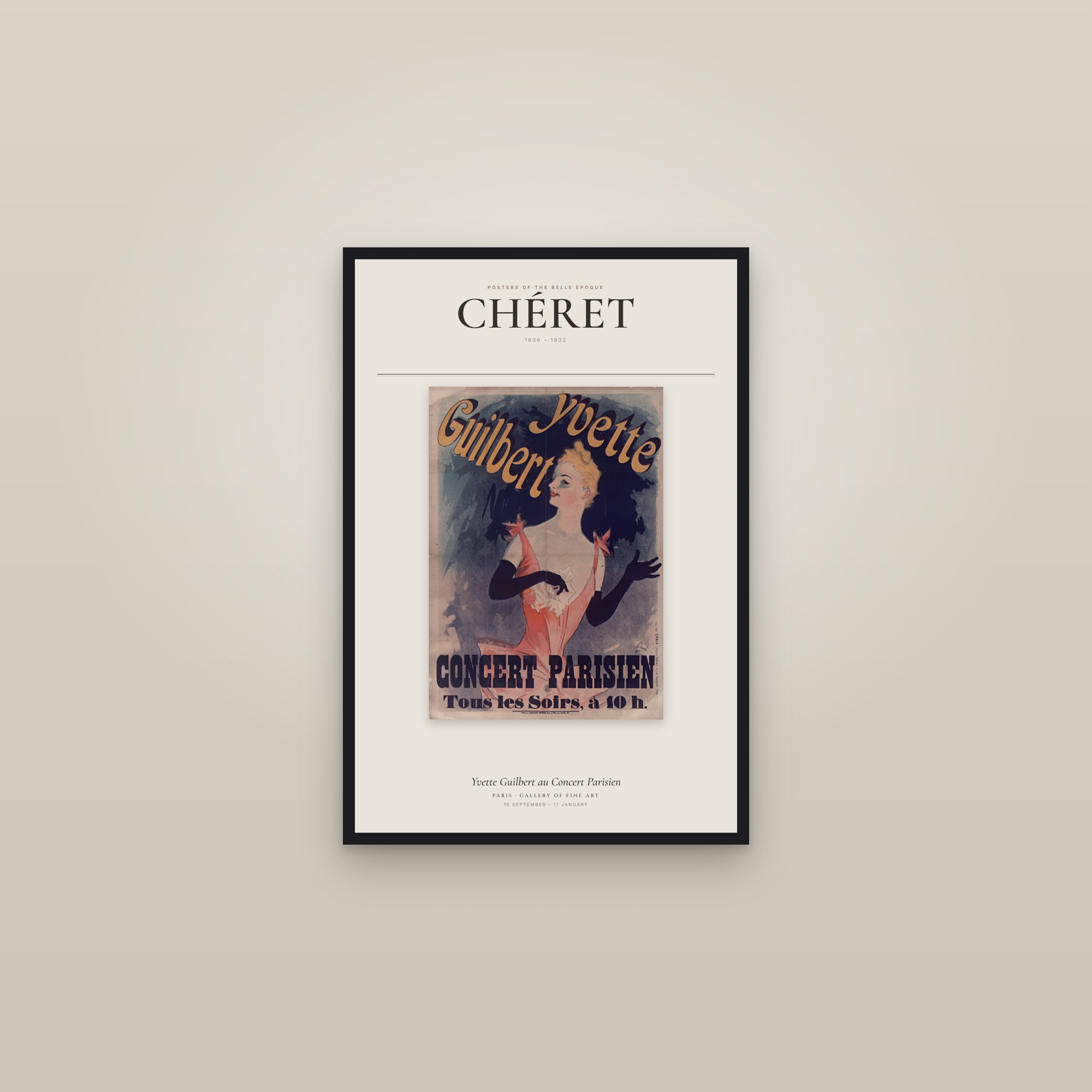 Yvette Guilbert au Concert Parisien — Exhibition Poster — framed in a gallery setting