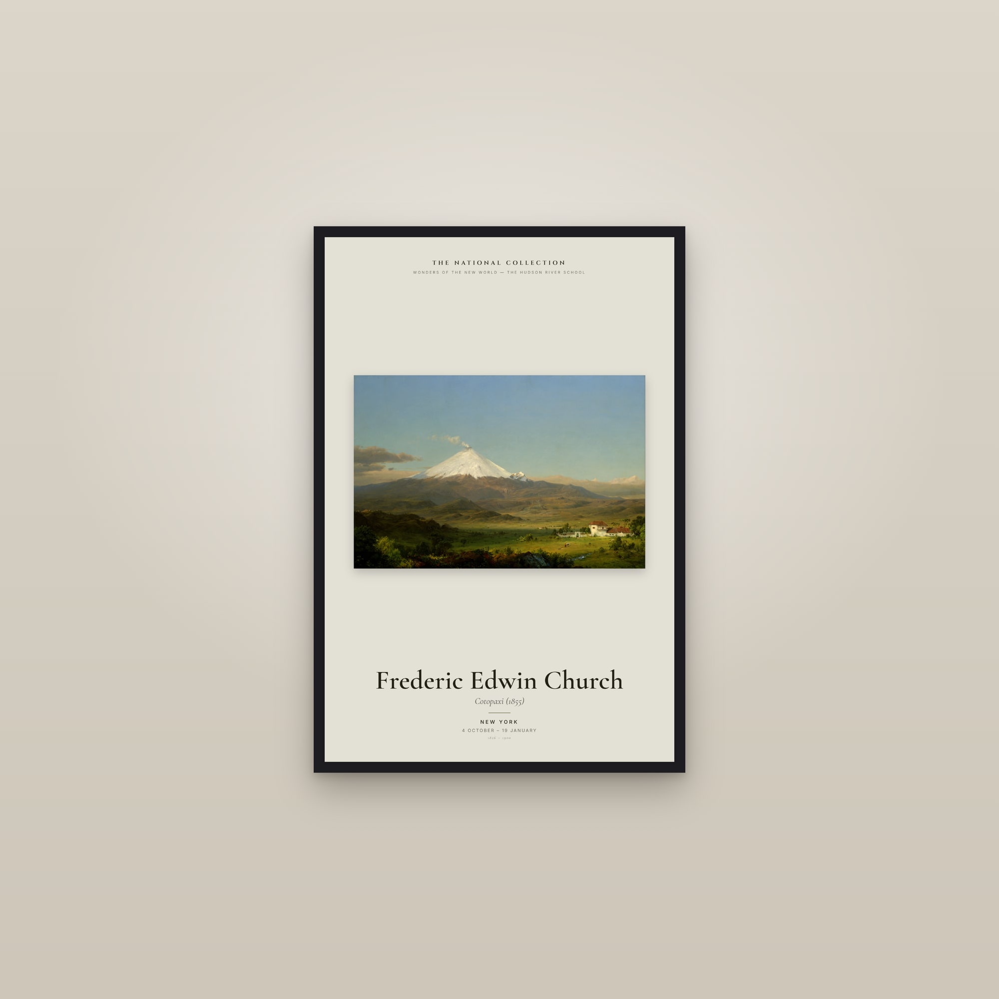 Cotopaxi (1855) — Exhibition Poster — framed in a gallery setting