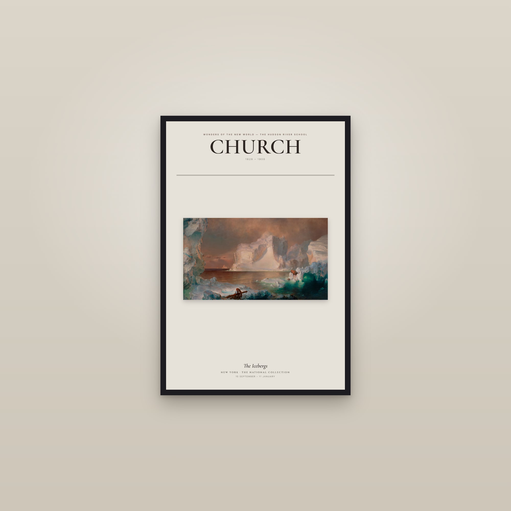 The Icebergs — Exhibition Poster — framed in a gallery setting