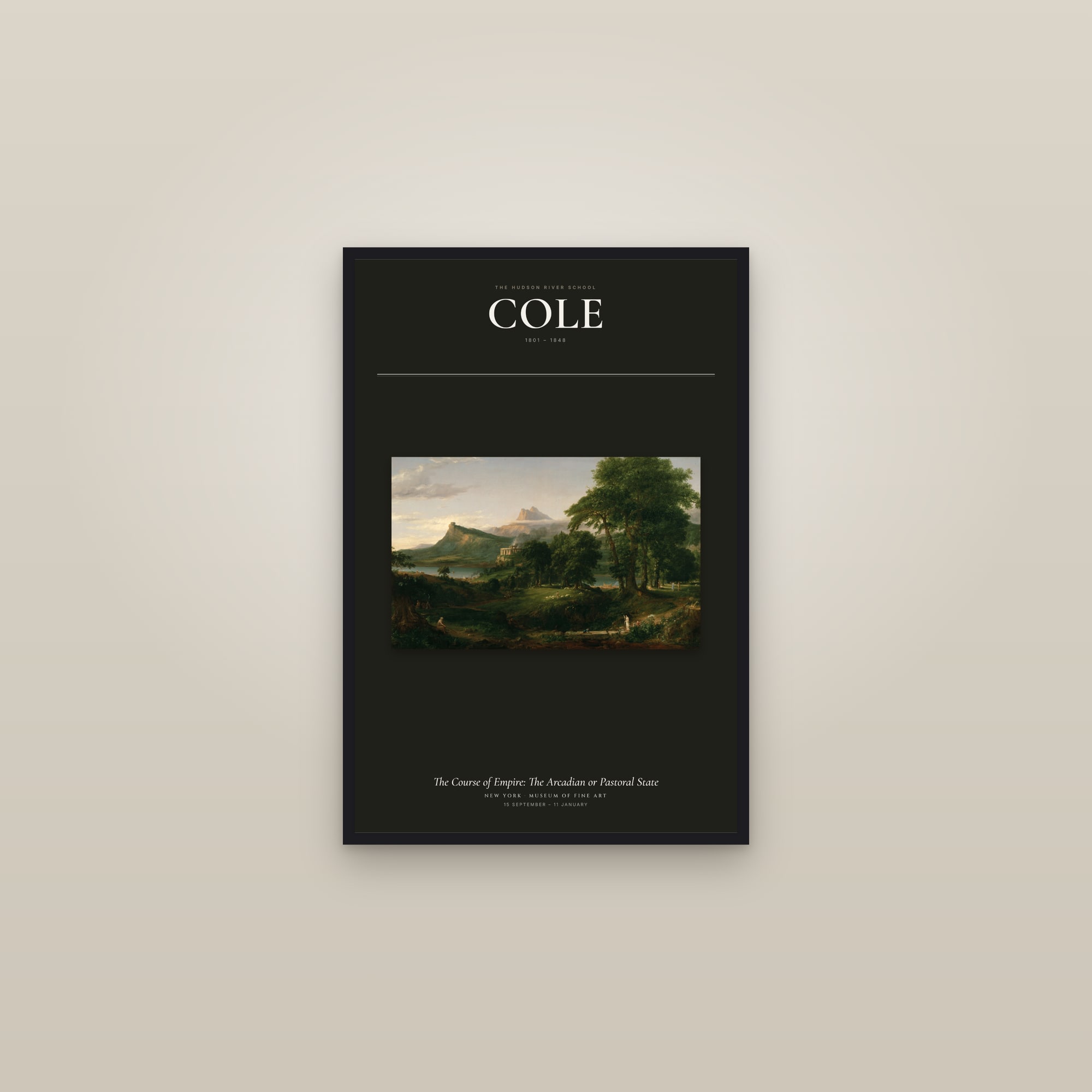 The Course of Empire: The Arcadian or Pastoral State — Exhibition Poster — framed in a gallery setting