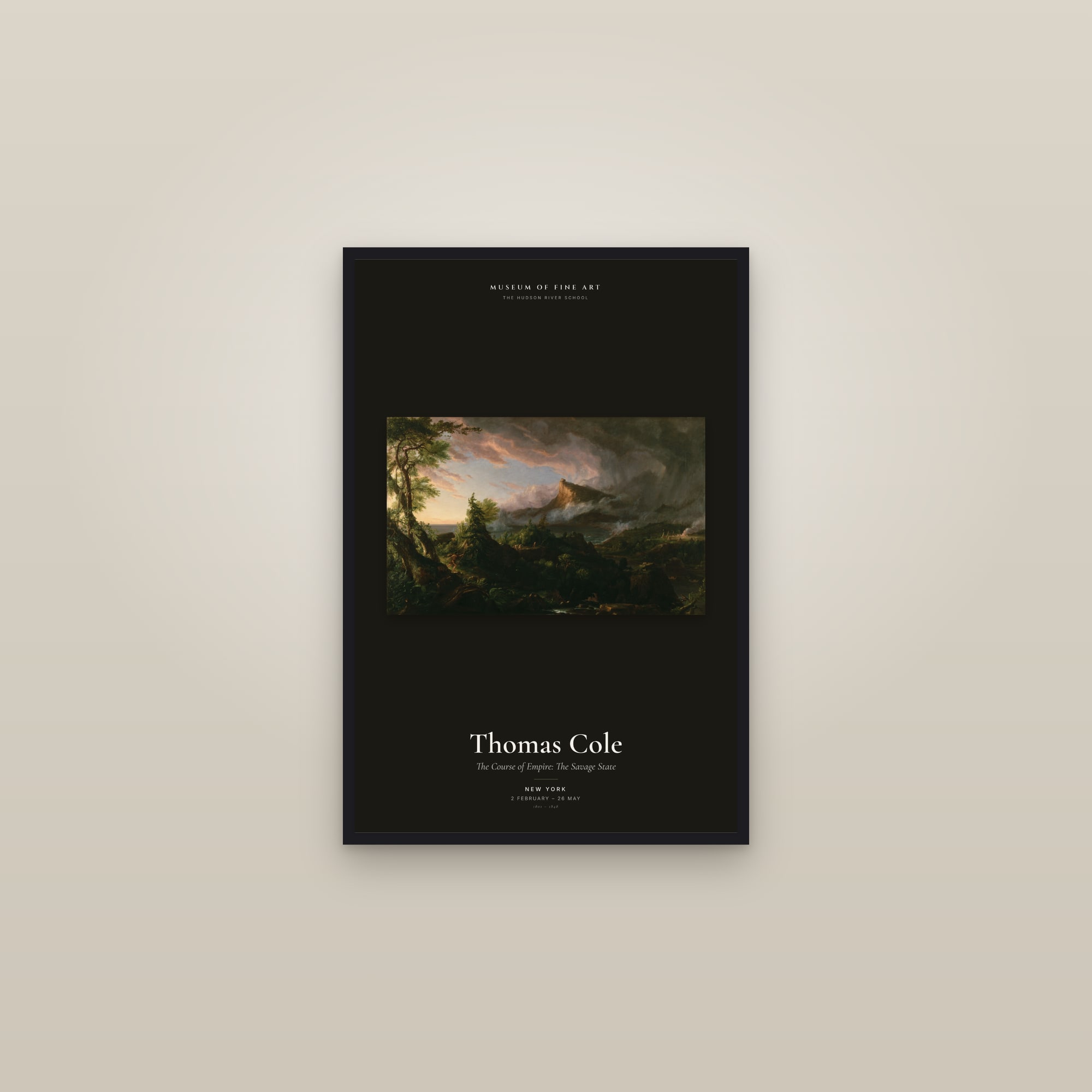 The Course of Empire: The Savage State — Exhibition Poster — framed in a gallery setting