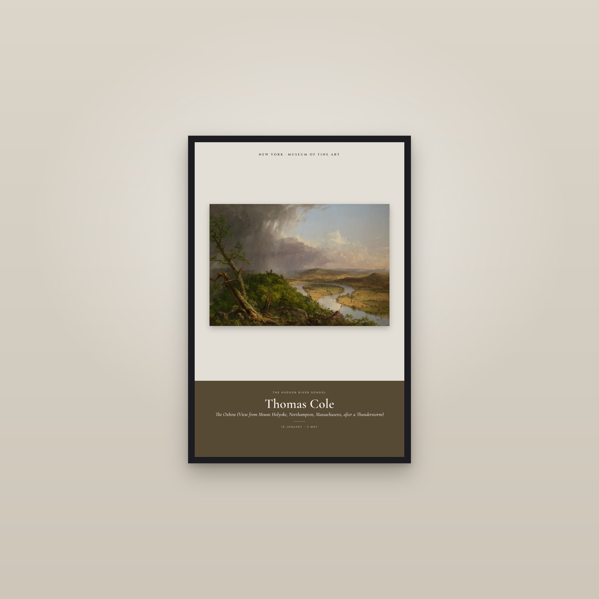 The Oxbow (View from Mount Holyoke, Northampton, Massachusetts, after a Thunderstorm) — Exhibition Poster — framed in a gallery setting