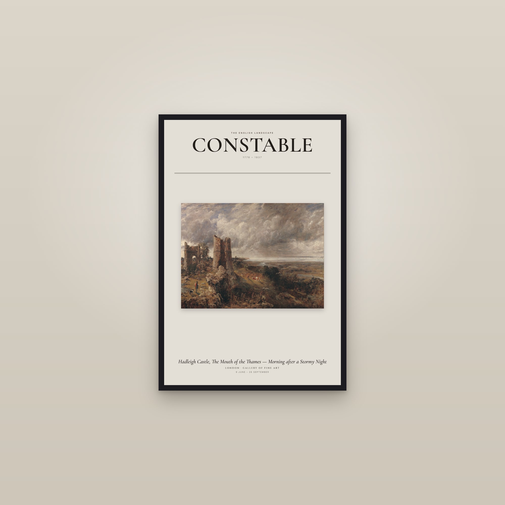 Hadleigh Castle, The Mouth of the Thames — Morning after a Stormy Night — Exhibition Poster — framed in a gallery setting
