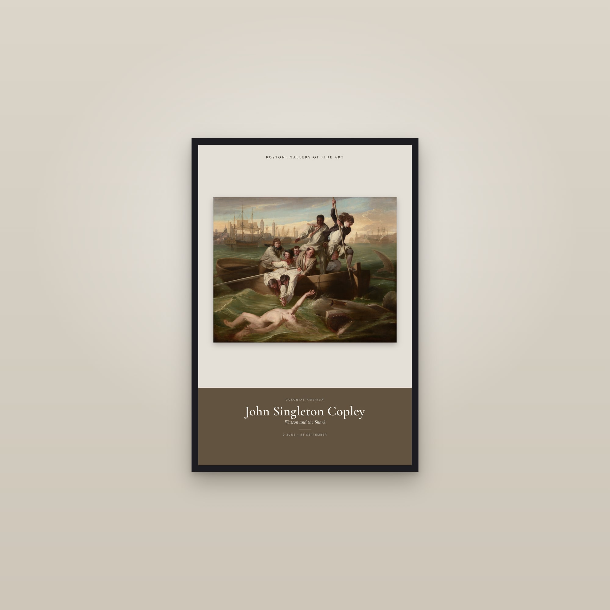 Watson and the Shark — Exhibition Poster — framed in a gallery setting