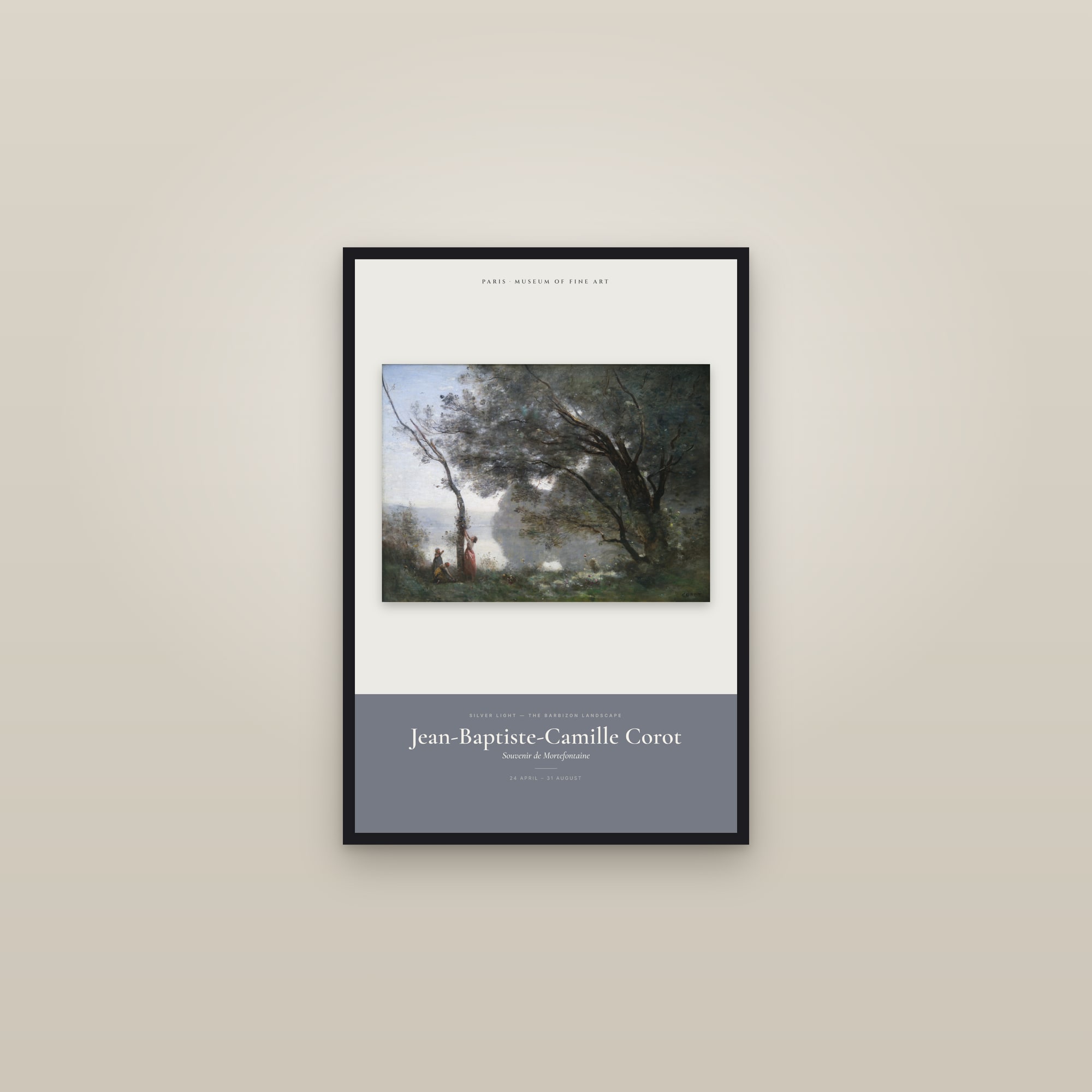 Souvenir de Mortefontaine — Exhibition Poster — framed in a gallery setting