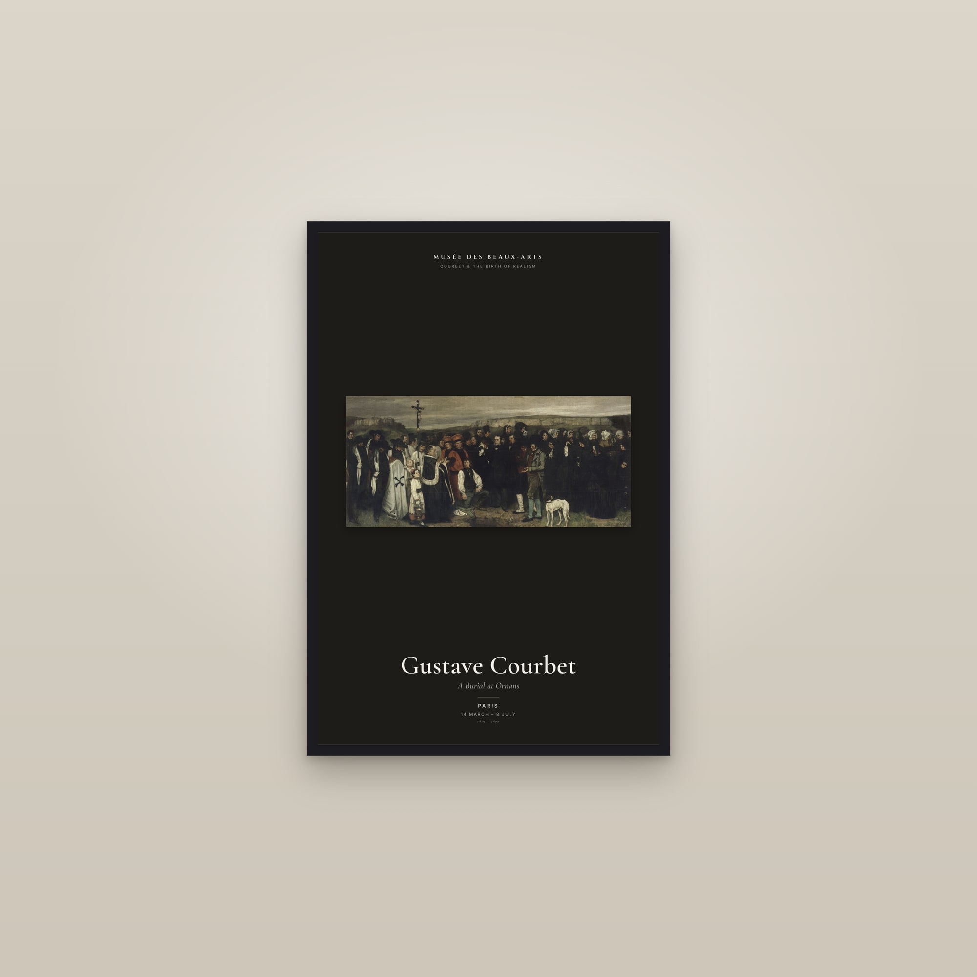 A Burial at Ornans — Exhibition Poster — framed in a gallery setting