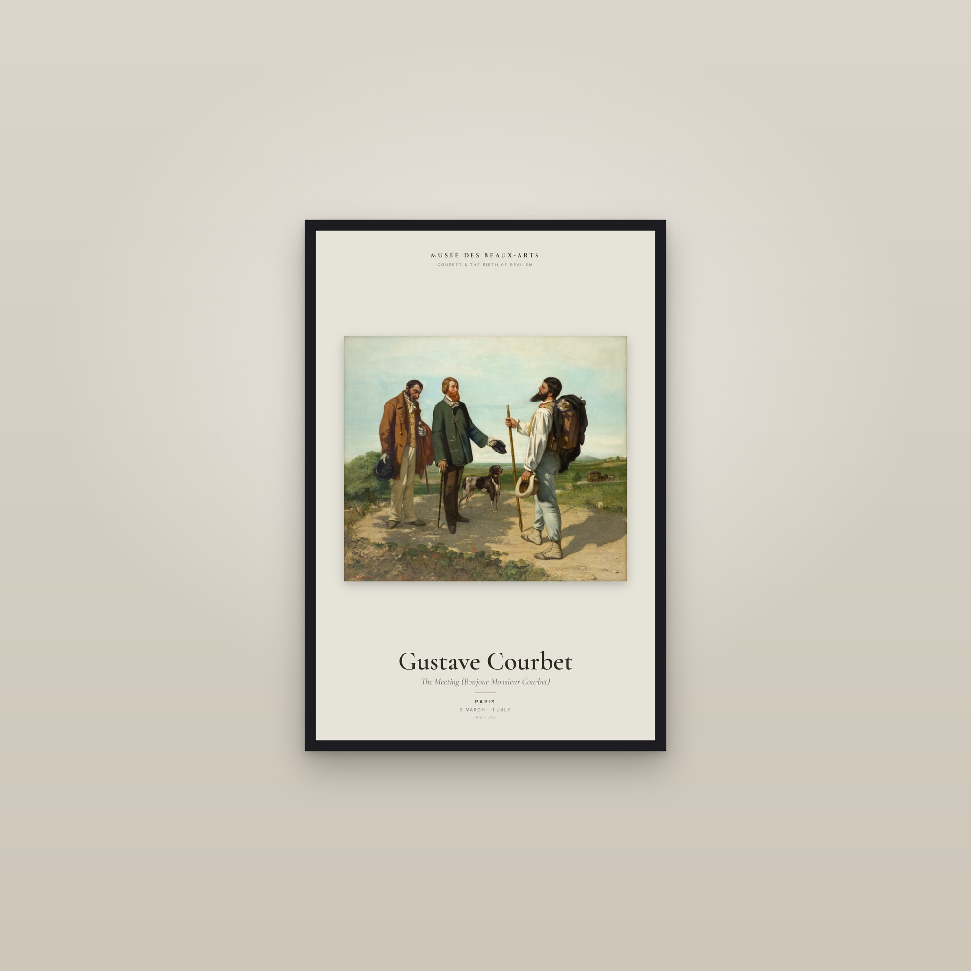 The Meeting (Bonjour Monsieur Courbet) — Exhibition Poster — framed in a gallery setting
