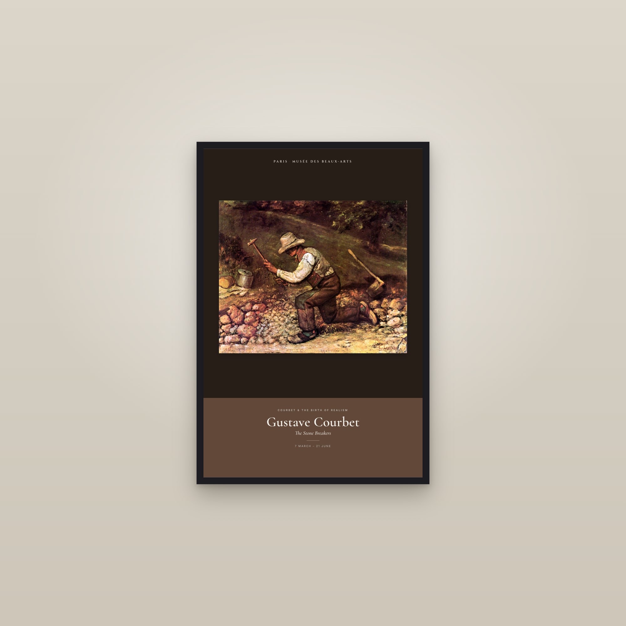 The Stone Breakers — Exhibition Poster — framed in a gallery setting