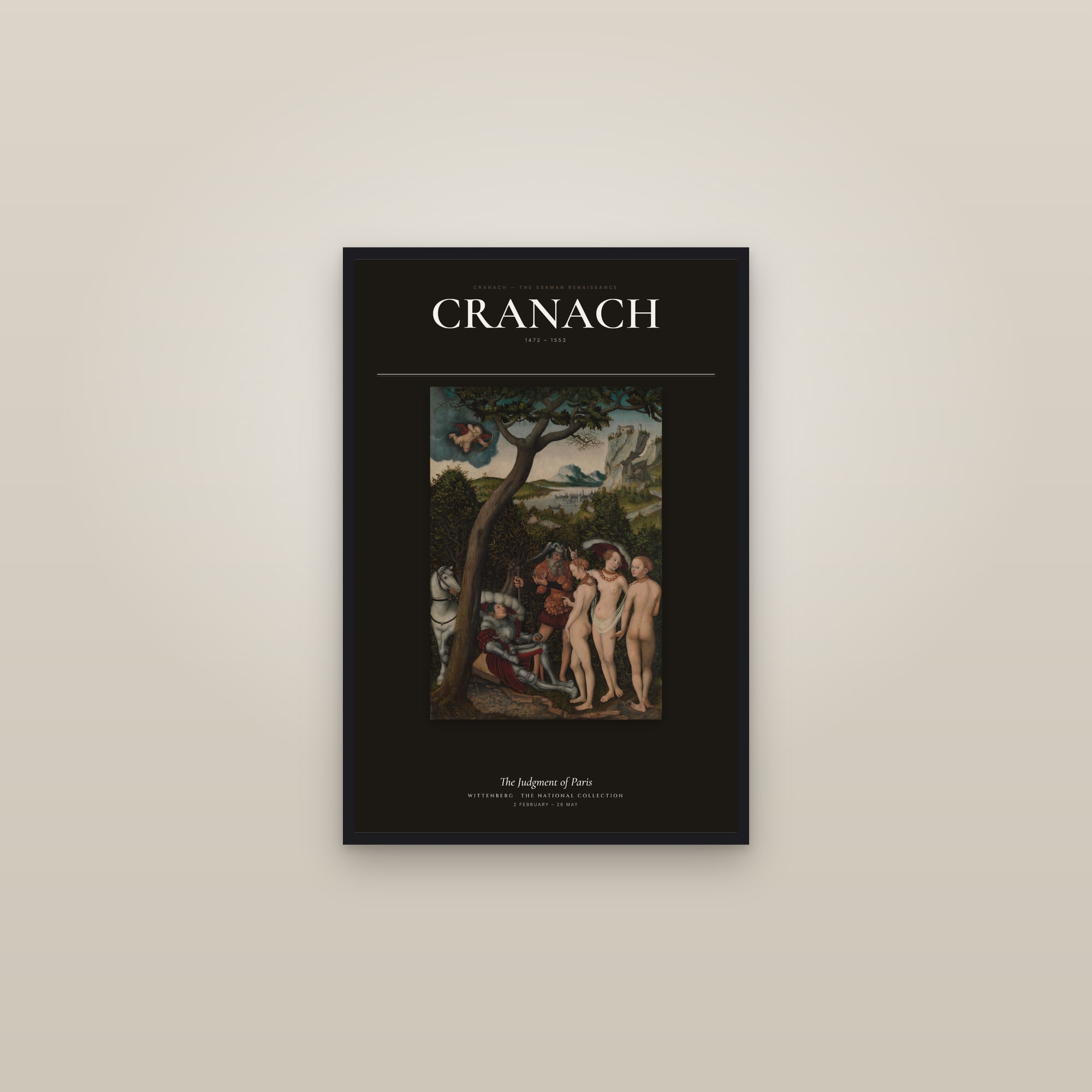 The Judgment of Paris — Exhibition Poster — framed in a gallery setting