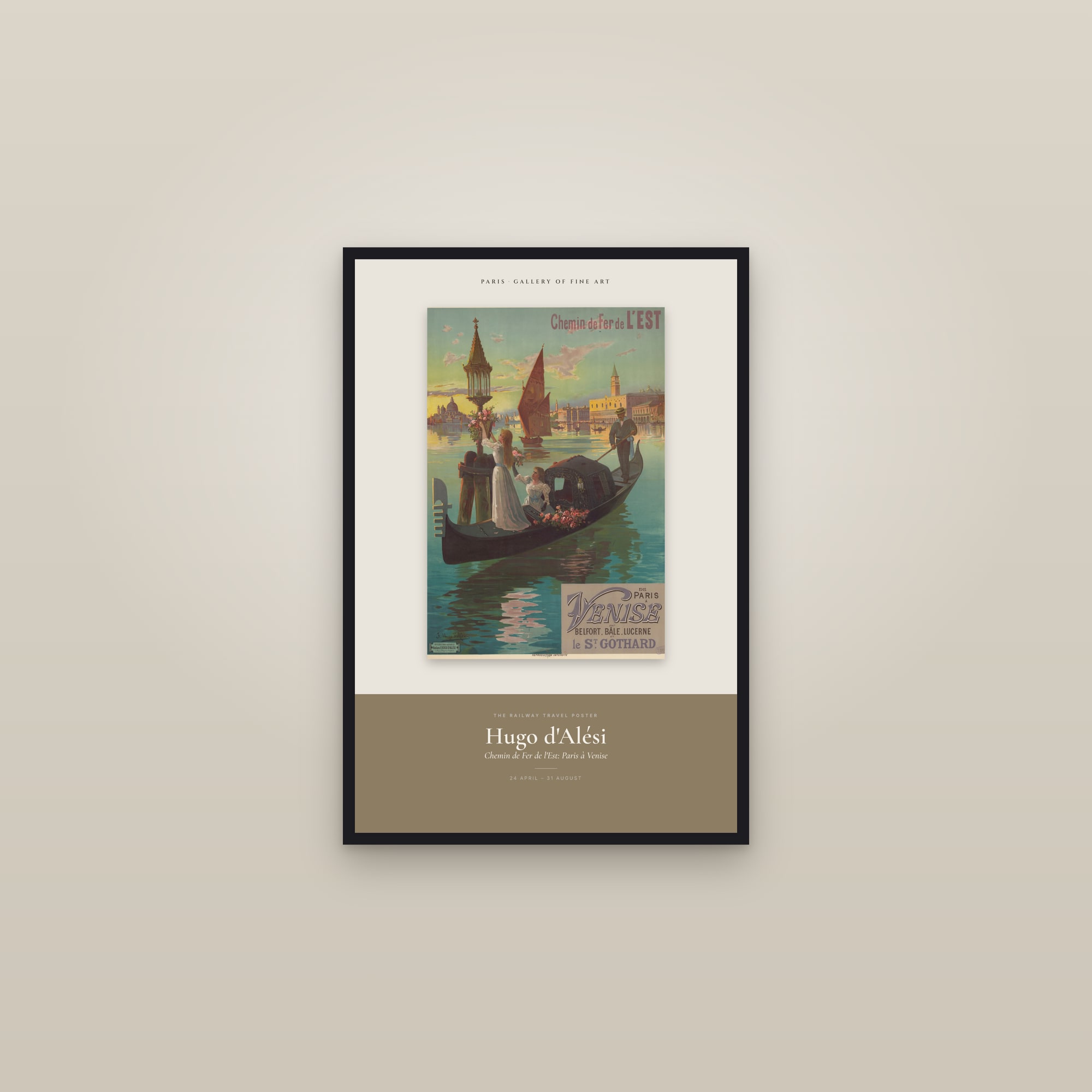 Chemin de Fer de l'Est: Paris à Venise — Exhibition Poster — framed in a gallery setting