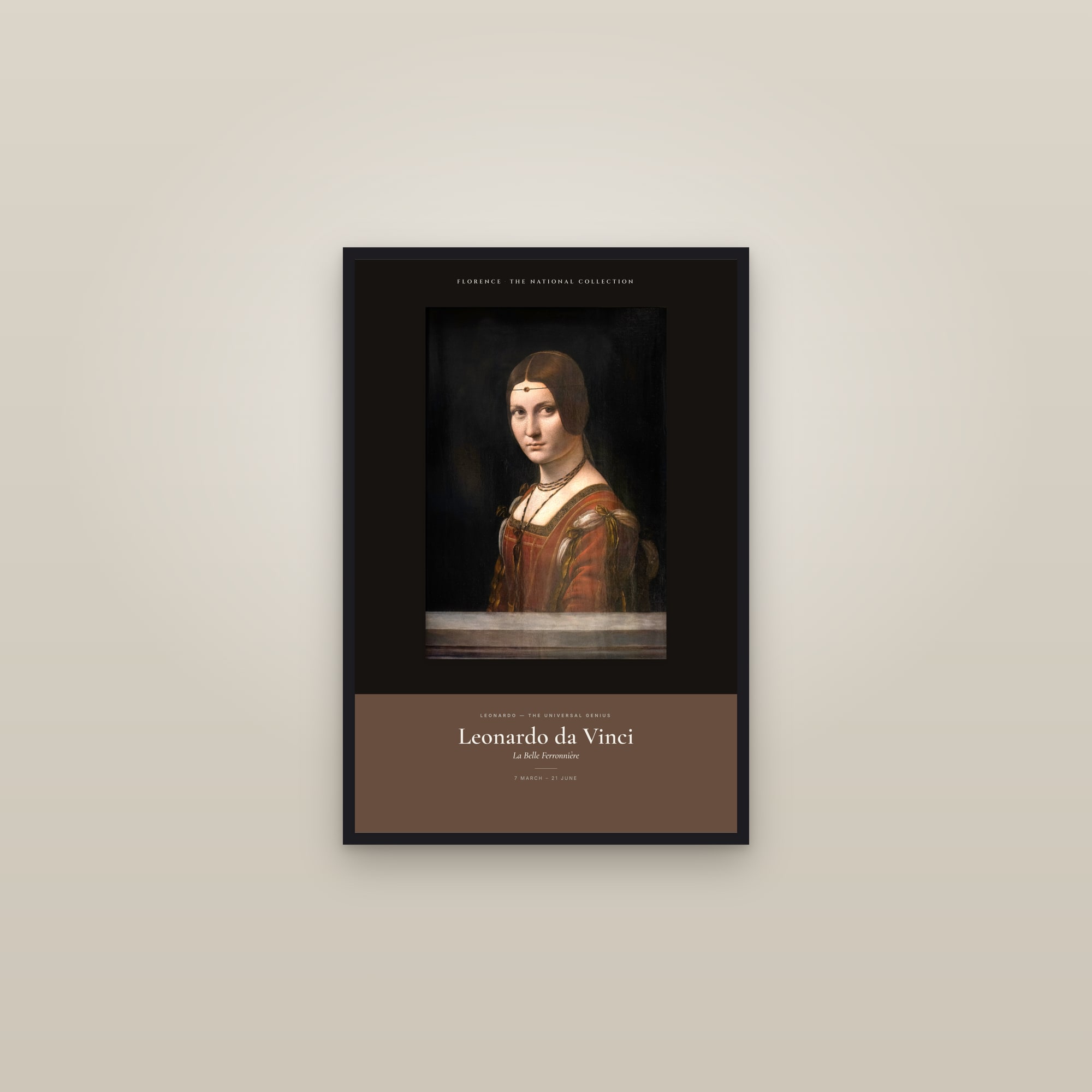 La Belle Ferronnière — Exhibition Poster — framed in a gallery setting