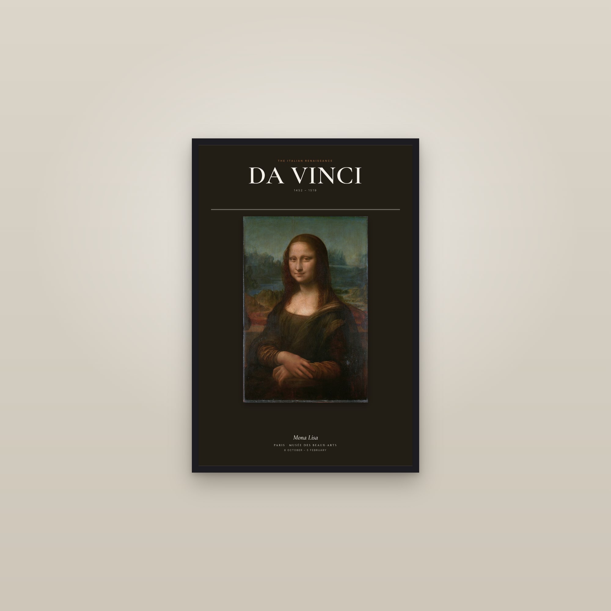 Mona Lisa — Exhibition Poster — framed in a gallery setting
