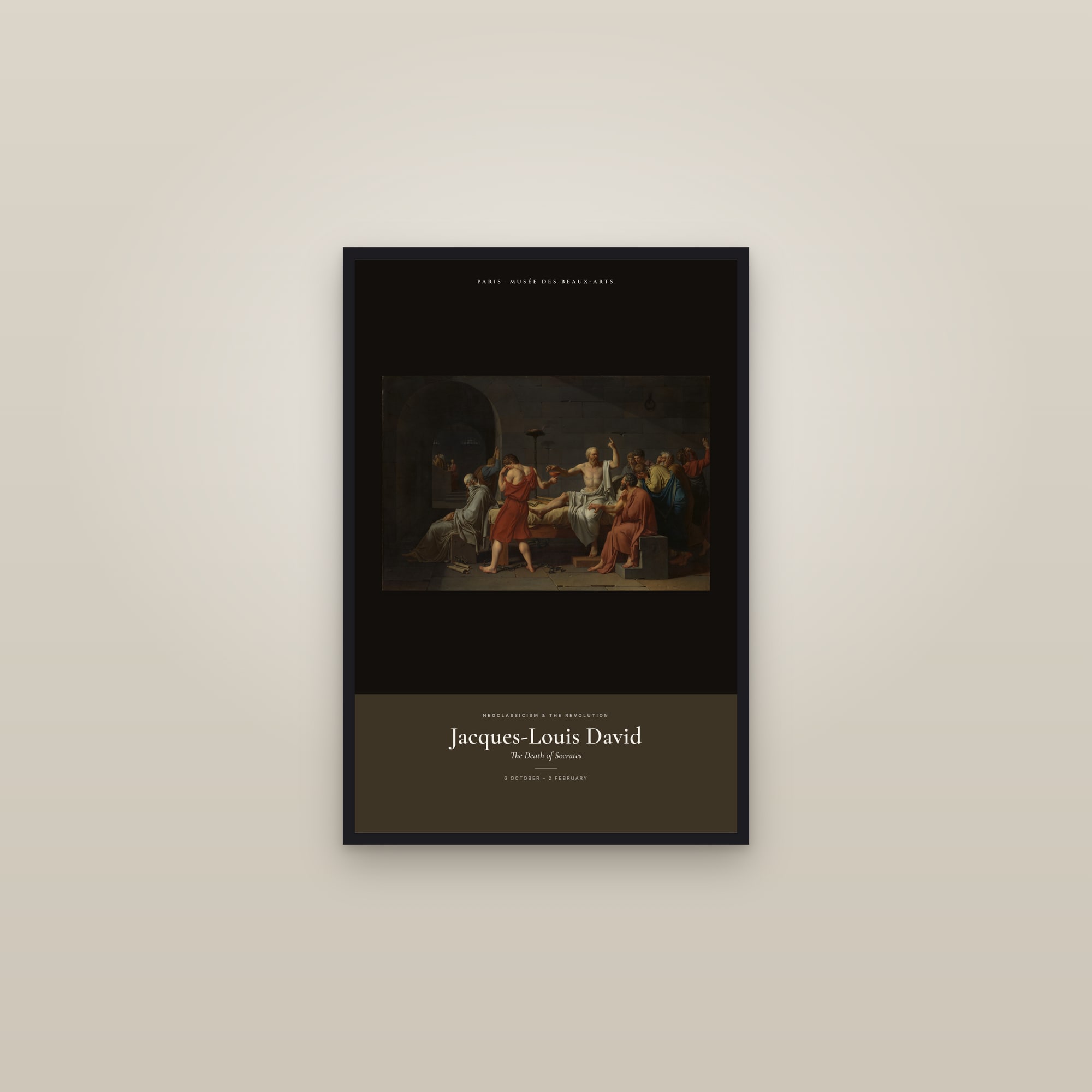 The Death of Socrates — Exhibition Poster — framed in a gallery setting