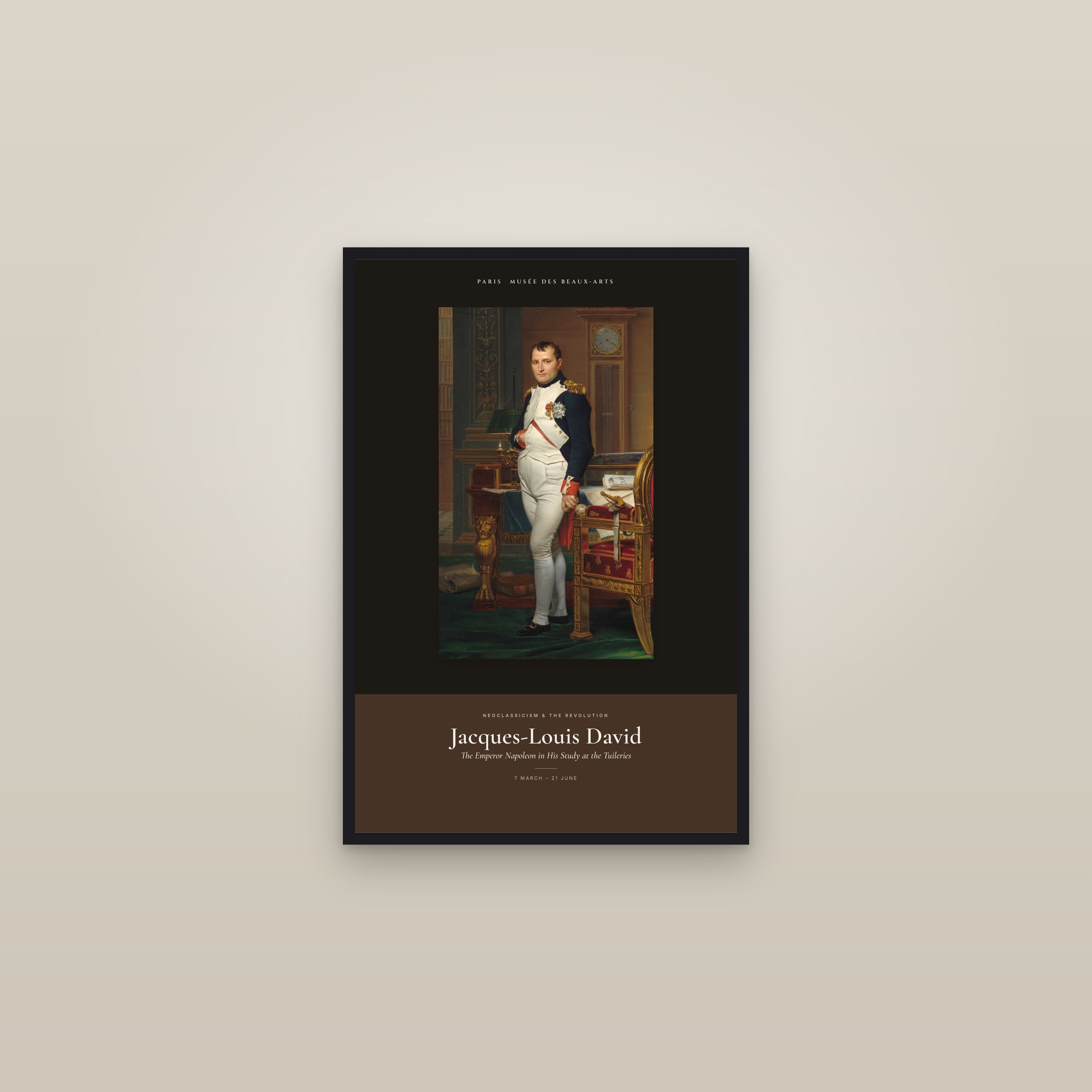 The Emperor Napoleon in His Study at the Tuileries — Exhibition Poster — framed in a gallery setting