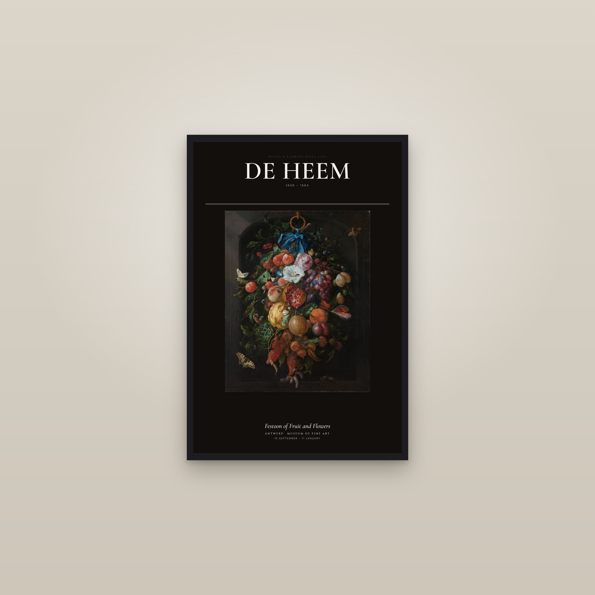 Festoon of Fruit and Flowers — Exhibition Poster — framed in a gallery setting