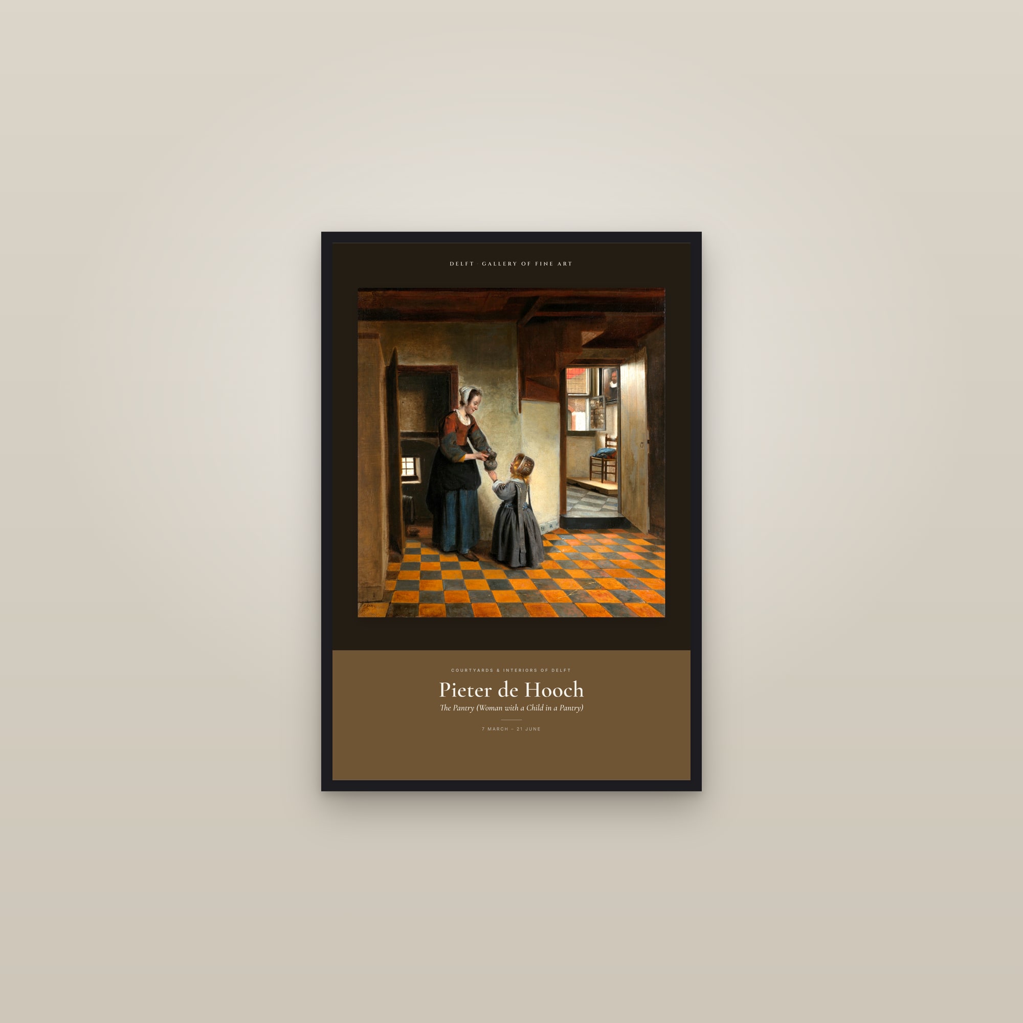 The Pantry (Woman with a Child in a Pantry) — Exhibition Poster — framed in a gallery setting