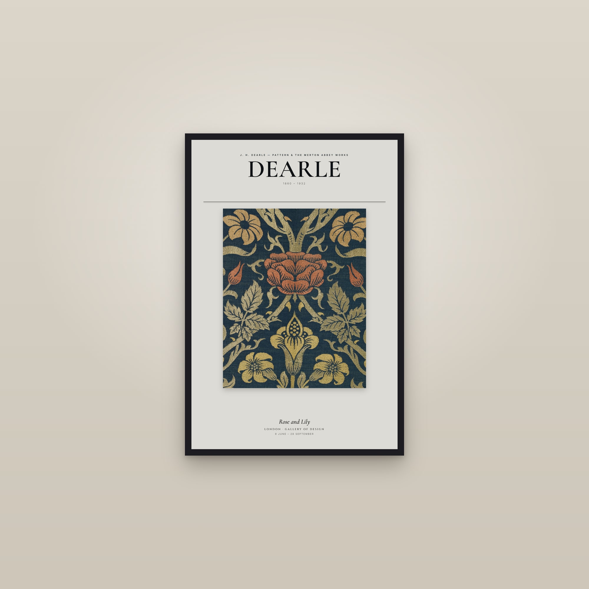 Rose and Lily — Exhibition Poster — framed in a gallery setting