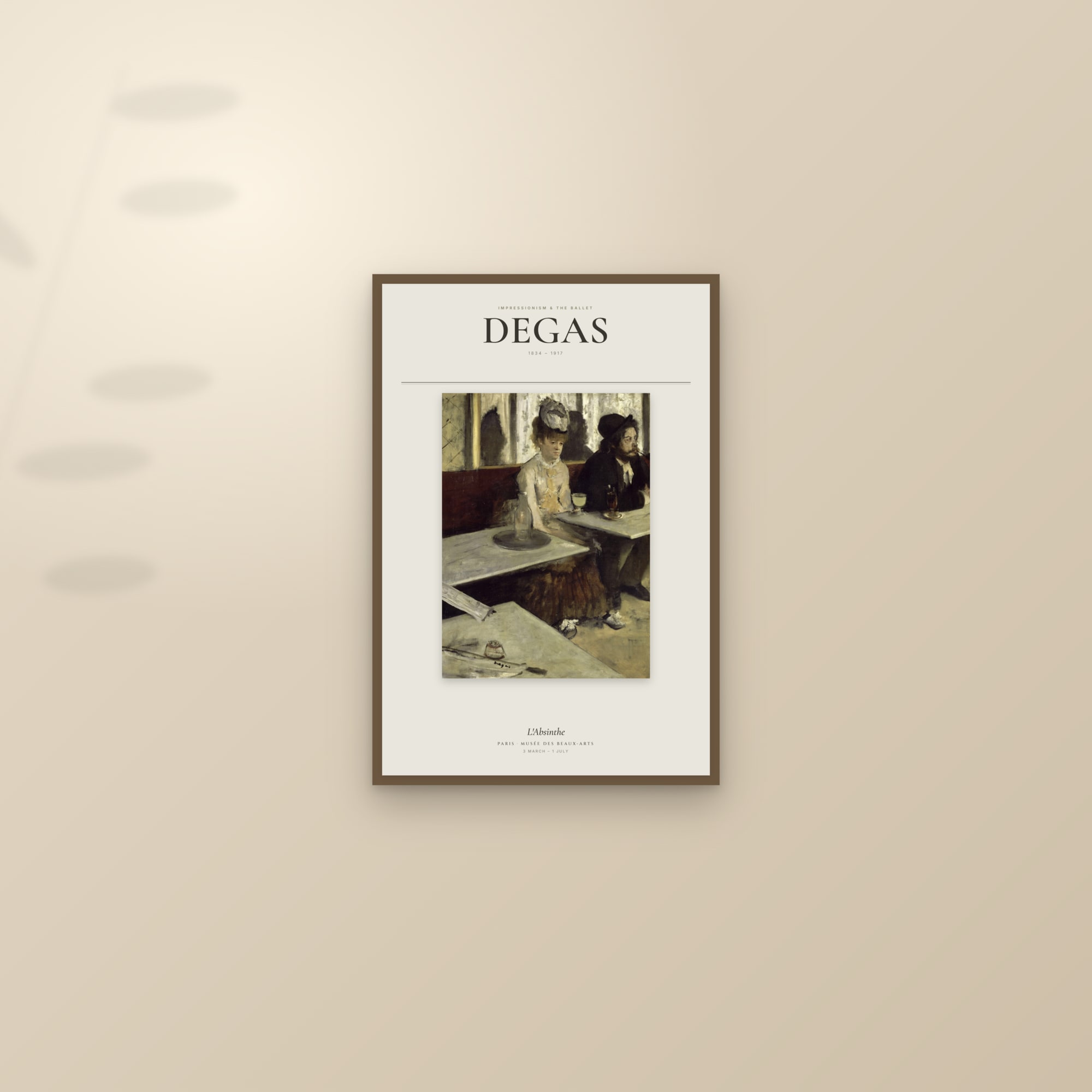 L'Absinthe — Exhibition Poster — framed and styled on a sunlit wall