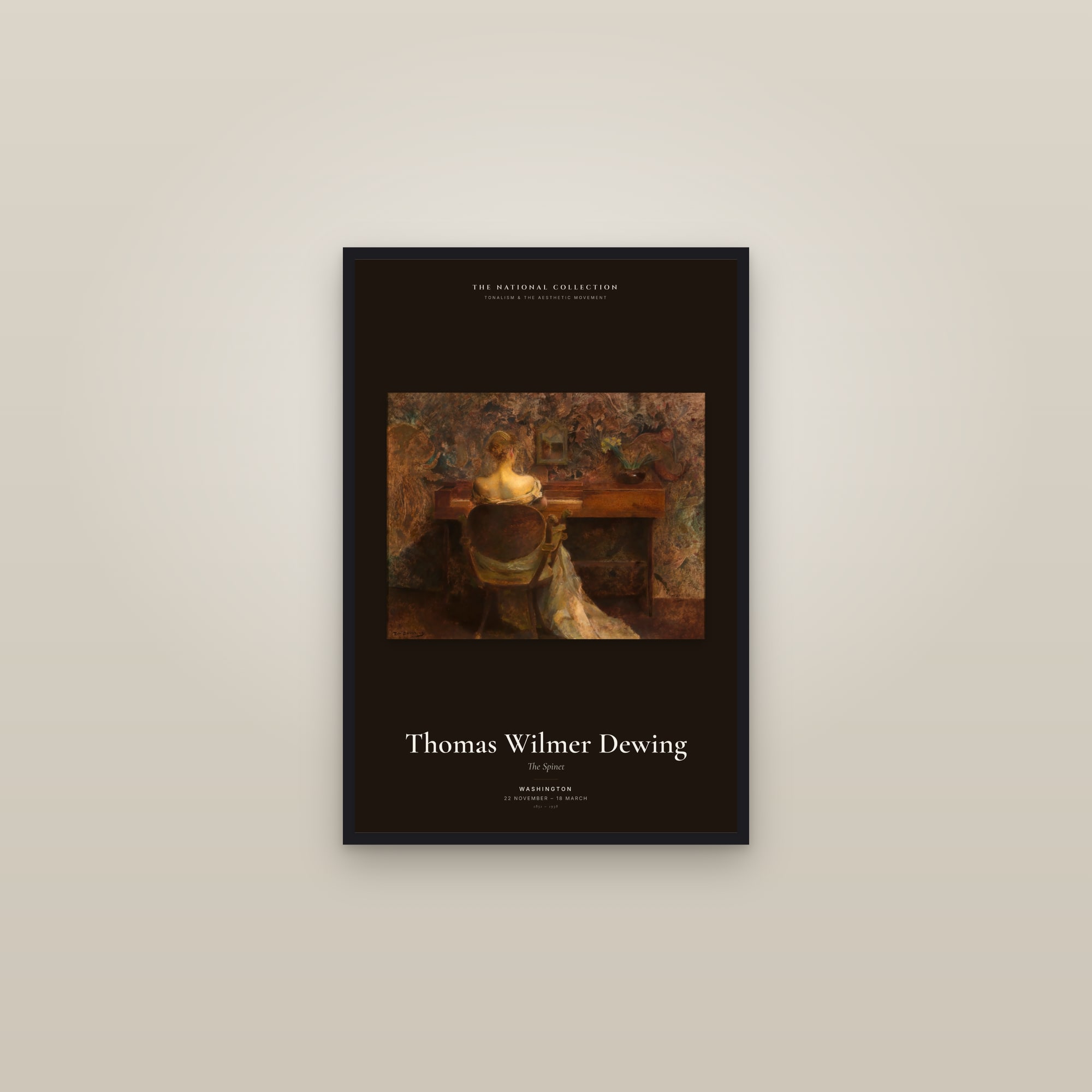 The Spinet — Exhibition Poster — framed in a gallery setting