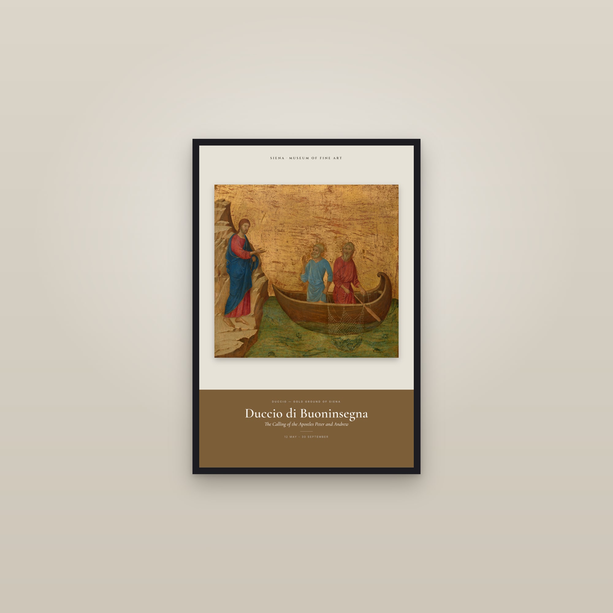 The Calling of the Apostles Peter and Andrew — Exhibition Poster — framed in a gallery setting