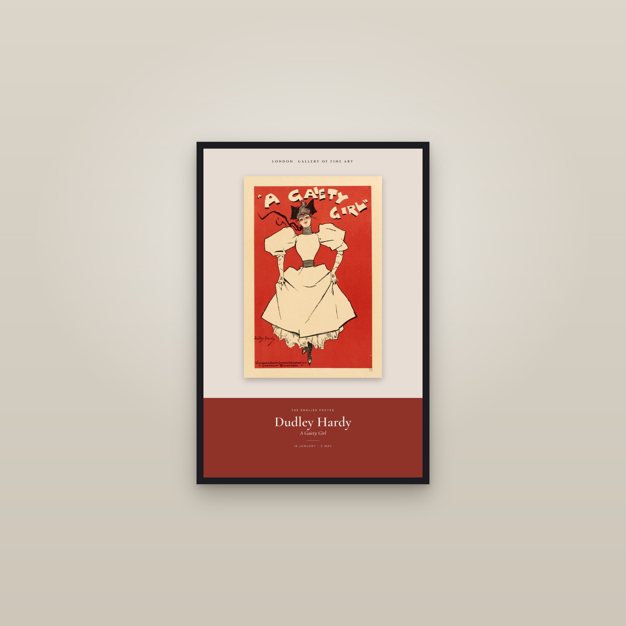 A Gaiety Girl — Exhibition Poster — framed in a gallery setting
