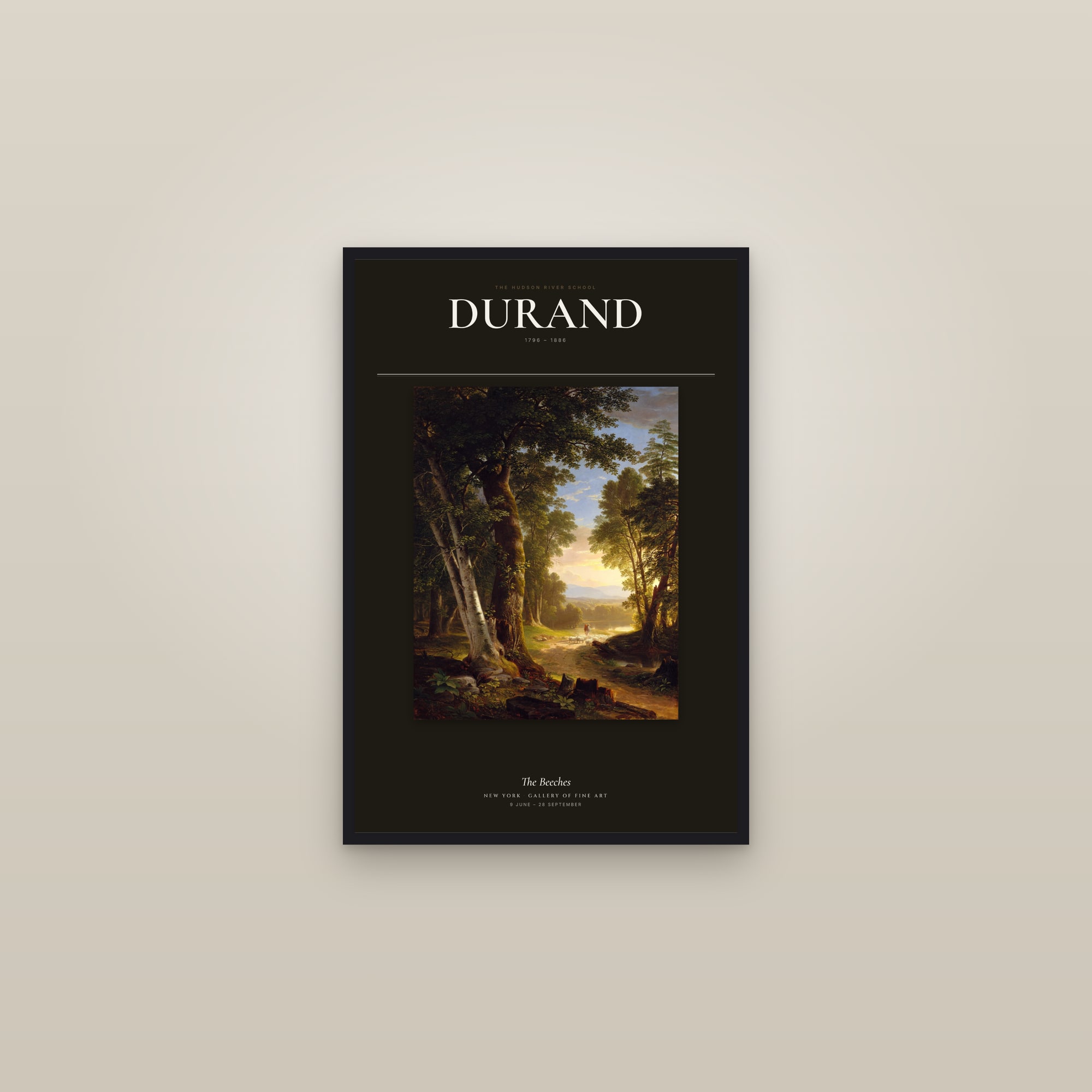 The Beeches — Exhibition Poster — framed in a gallery setting