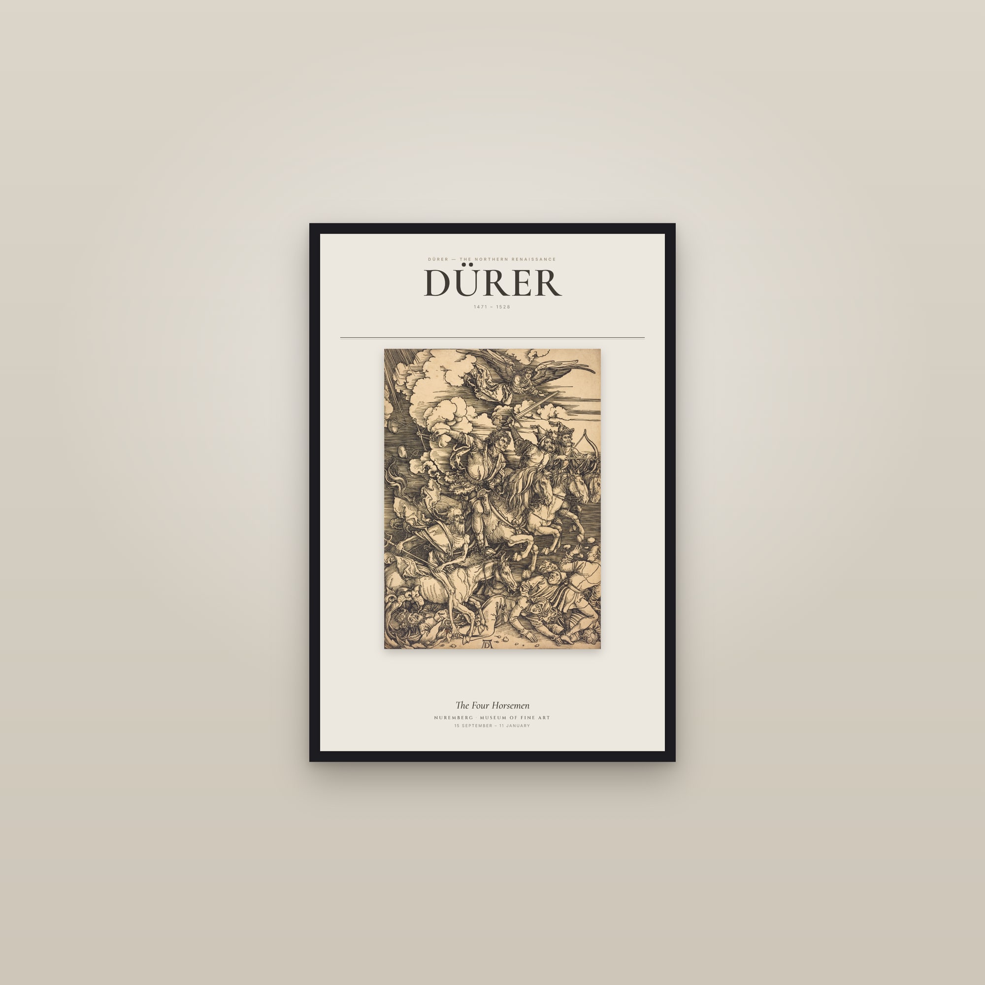 The Four Horsemen — Exhibition Poster — framed in a gallery setting