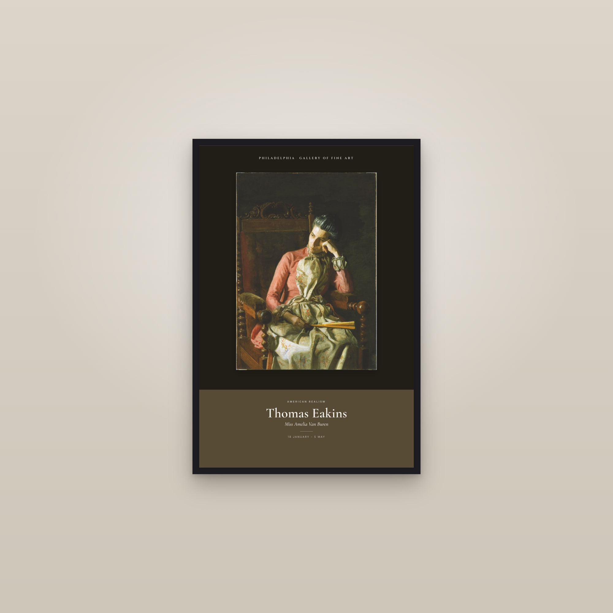 Miss Amelia Van Buren — Exhibition Poster — framed in a gallery setting