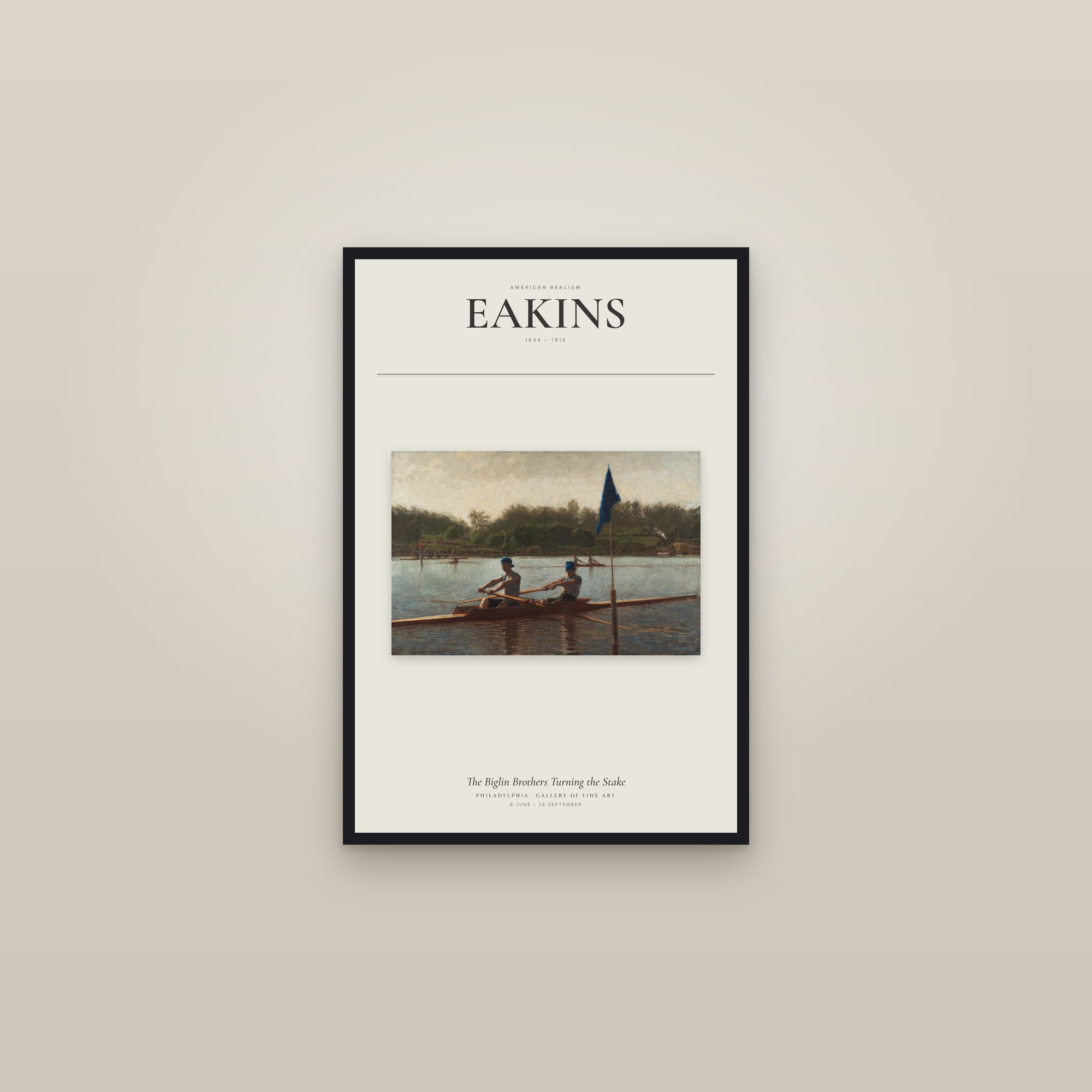 The Biglin Brothers Turning the Stake — Exhibition Poster — framed in a gallery setting