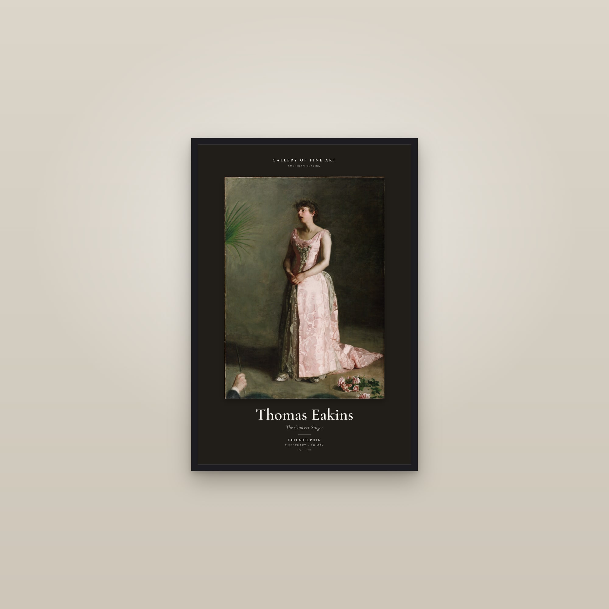 The Concert Singer — Exhibition Poster — framed in a gallery setting