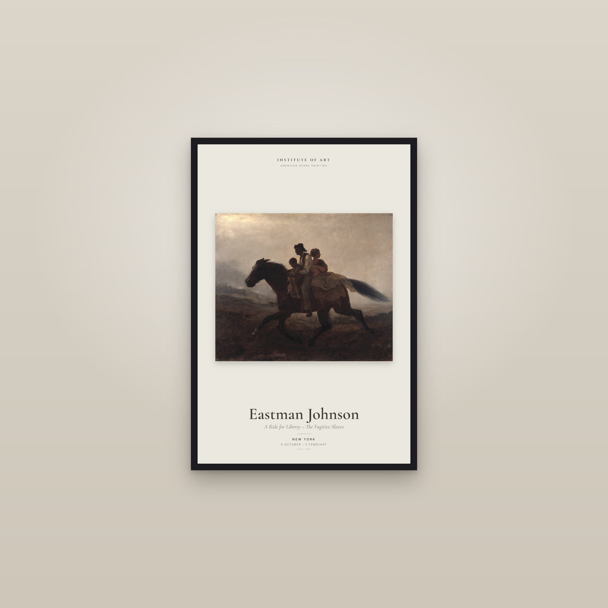 A Ride for Liberty – The Fugitive Slaves — Exhibition Poster — framed in a gallery setting