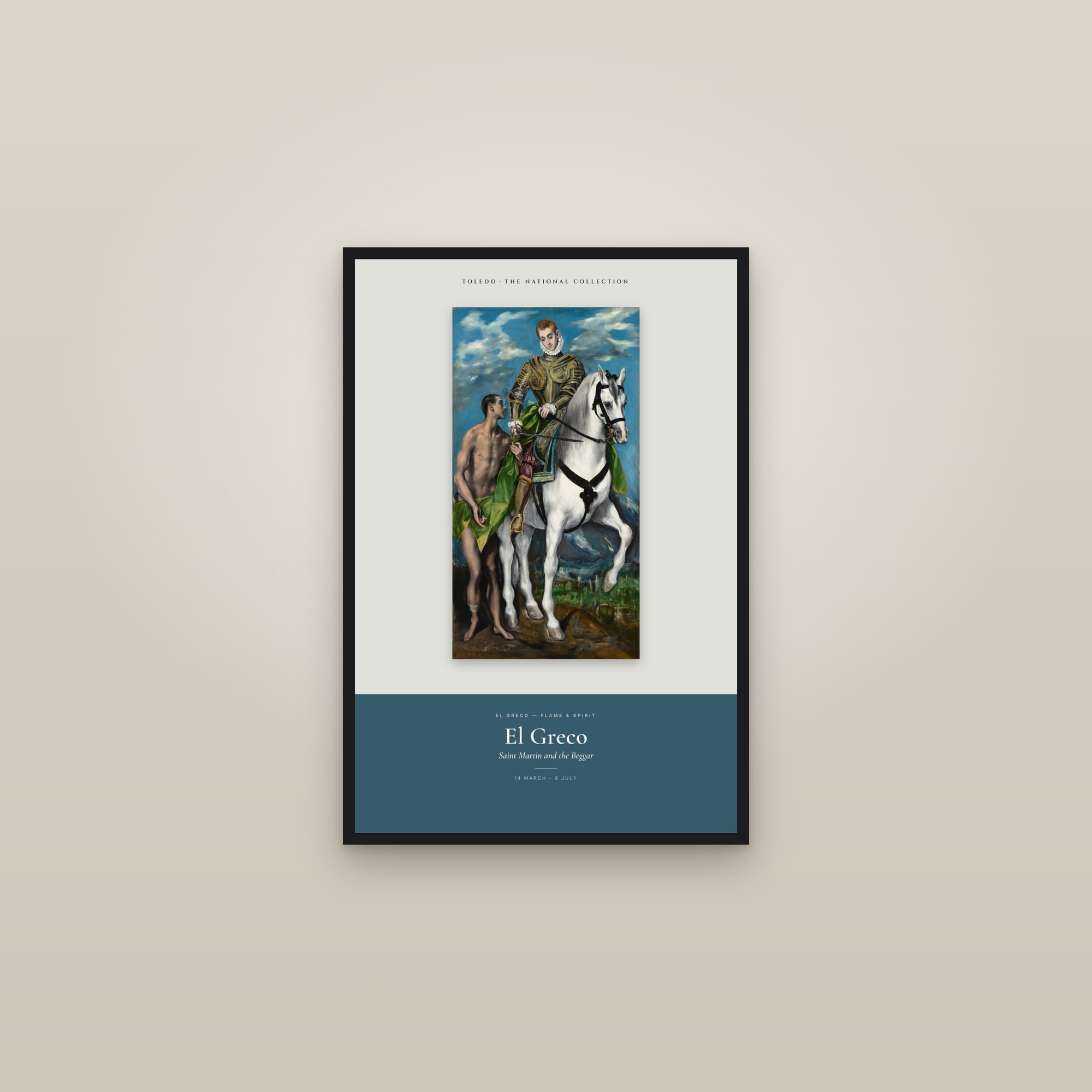 Saint Martin and the Beggar — Exhibition Poster — framed in a gallery setting