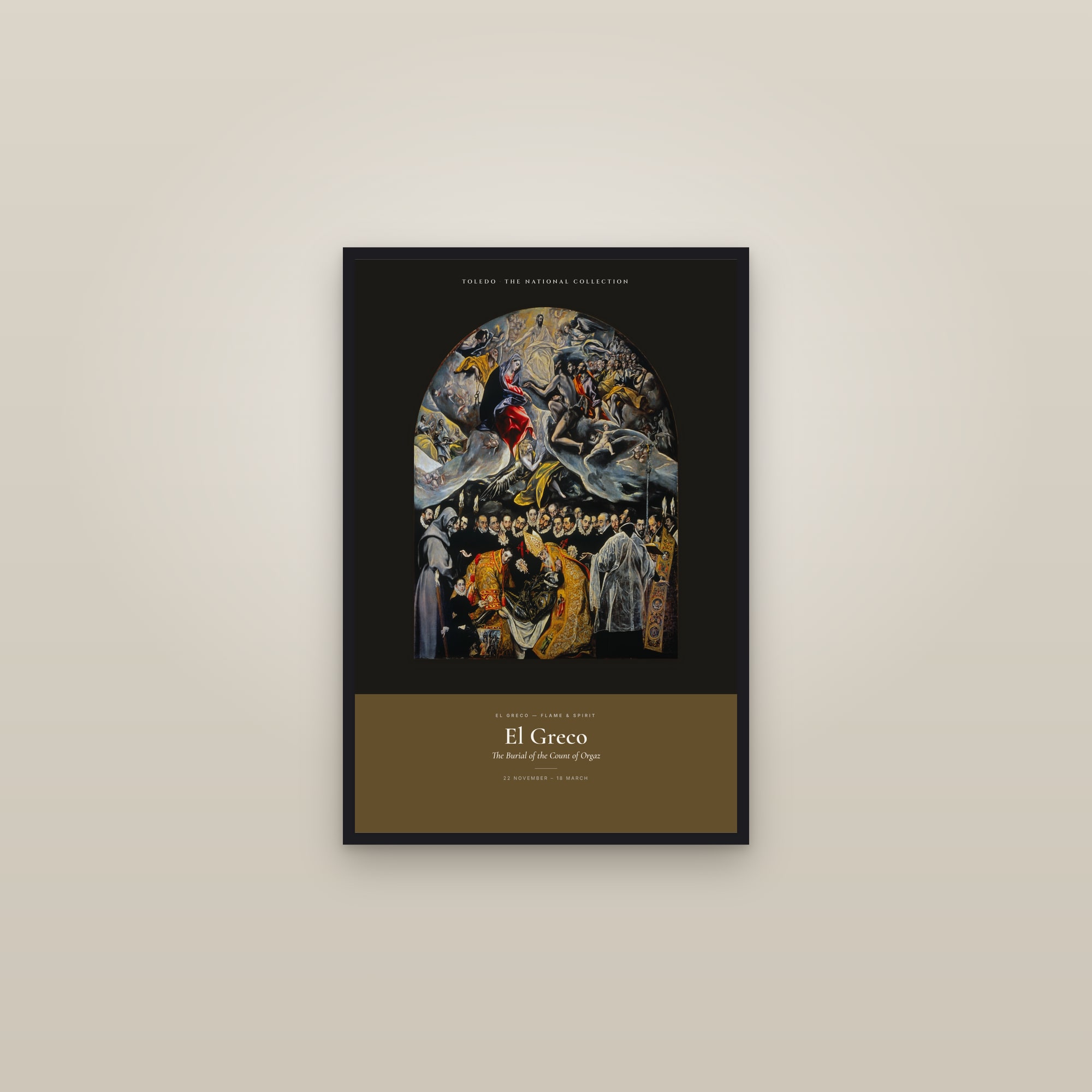 The Burial of the Count of Orgaz — Exhibition Poster — framed in a gallery setting