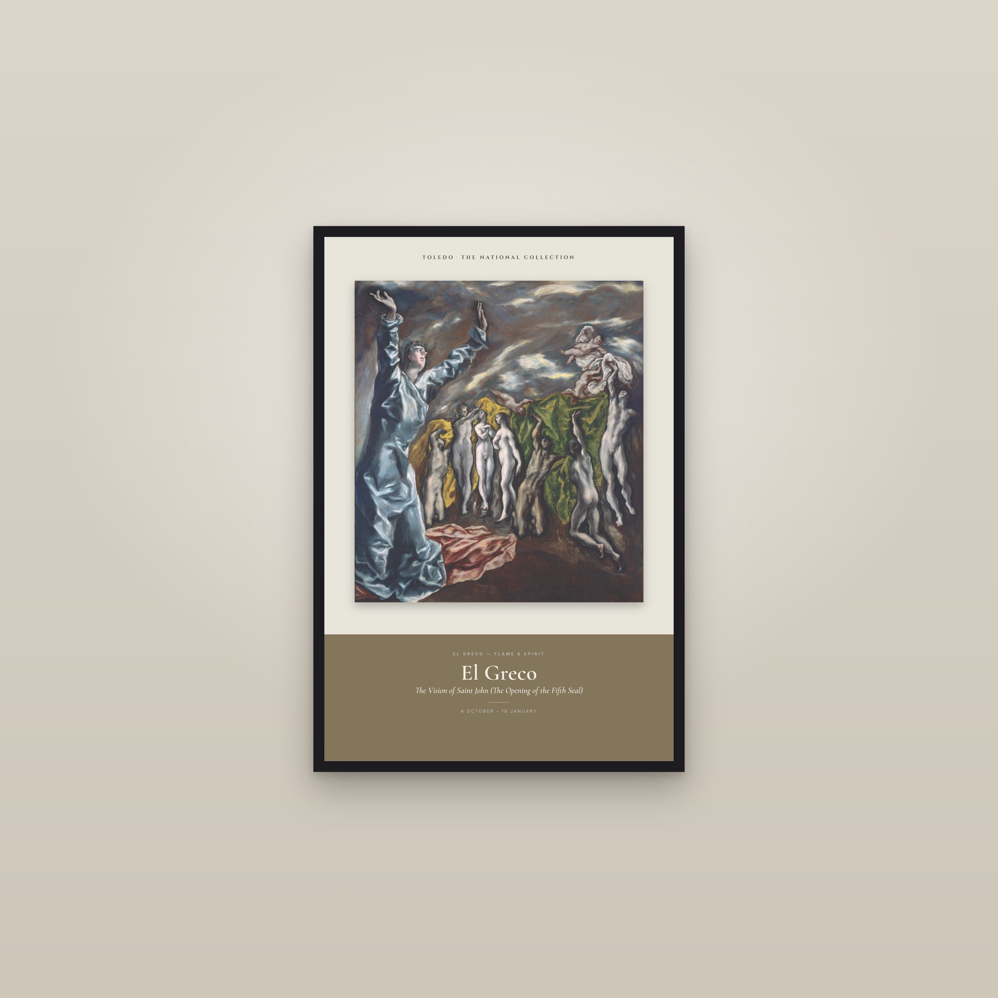 The Vision of Saint John (The Opening of the Fifth Seal) — Exhibition Poster — framed in a gallery setting