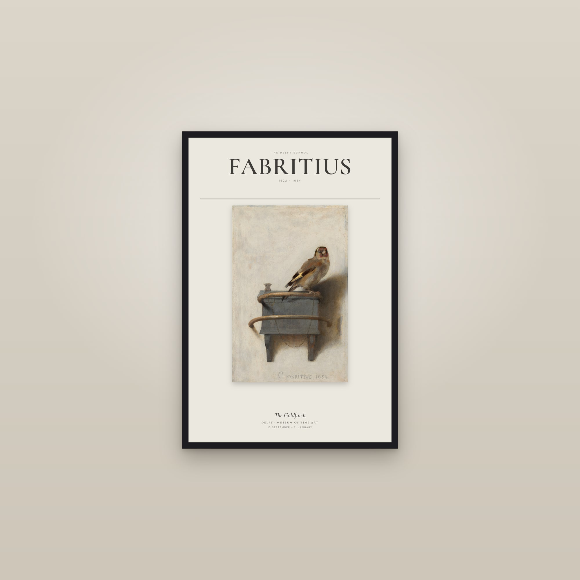 The Goldfinch — Exhibition Poster — framed in a gallery setting